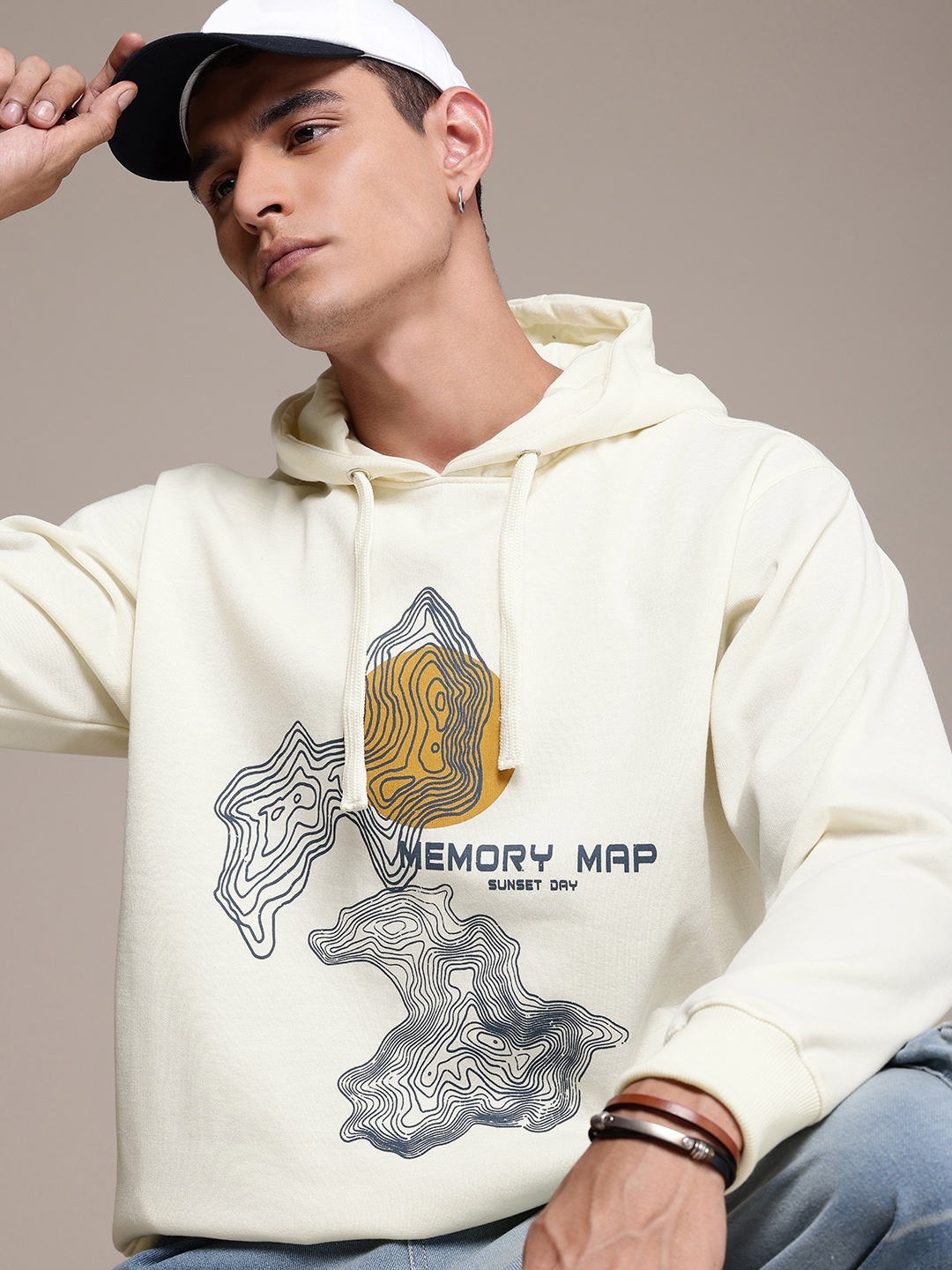 

The Roadster Life Co. Graphic Printed Hooded Relaxed Fit Sweatshirt, Off white