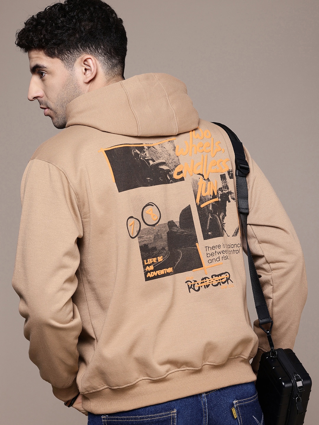 

The Roadster Life Co. Graphic Printed Hooded Relaxed Fit Sweatshirt, Beige