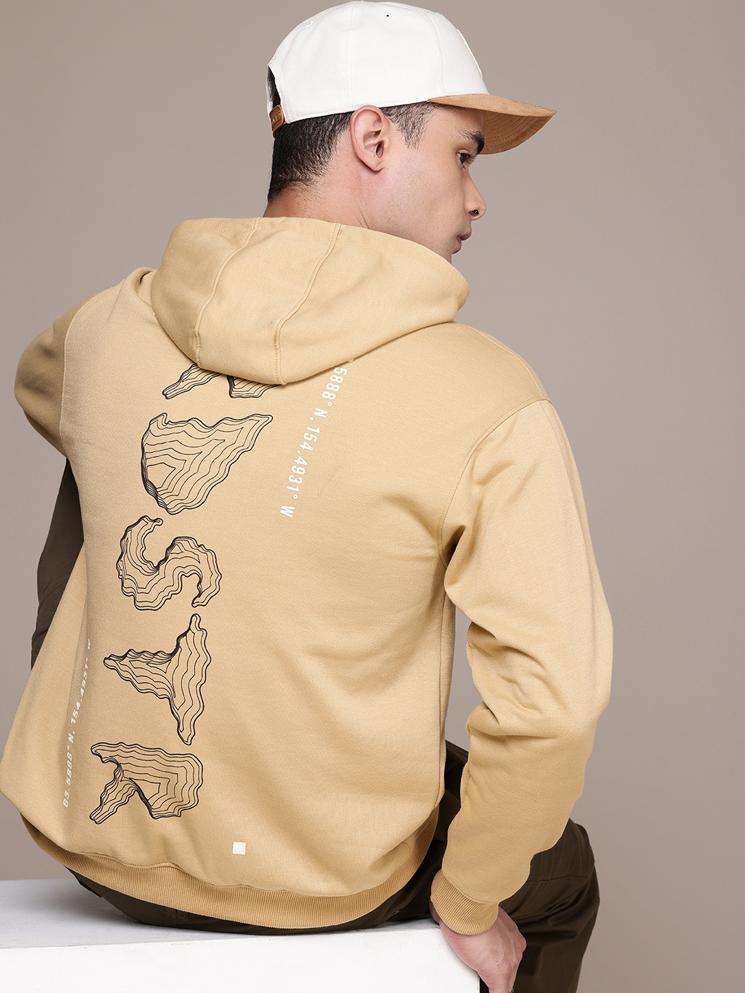 

The Roadster Life Co. Brand Logo Printed Hooded Relaxed Fit Sweatshirt, Beige