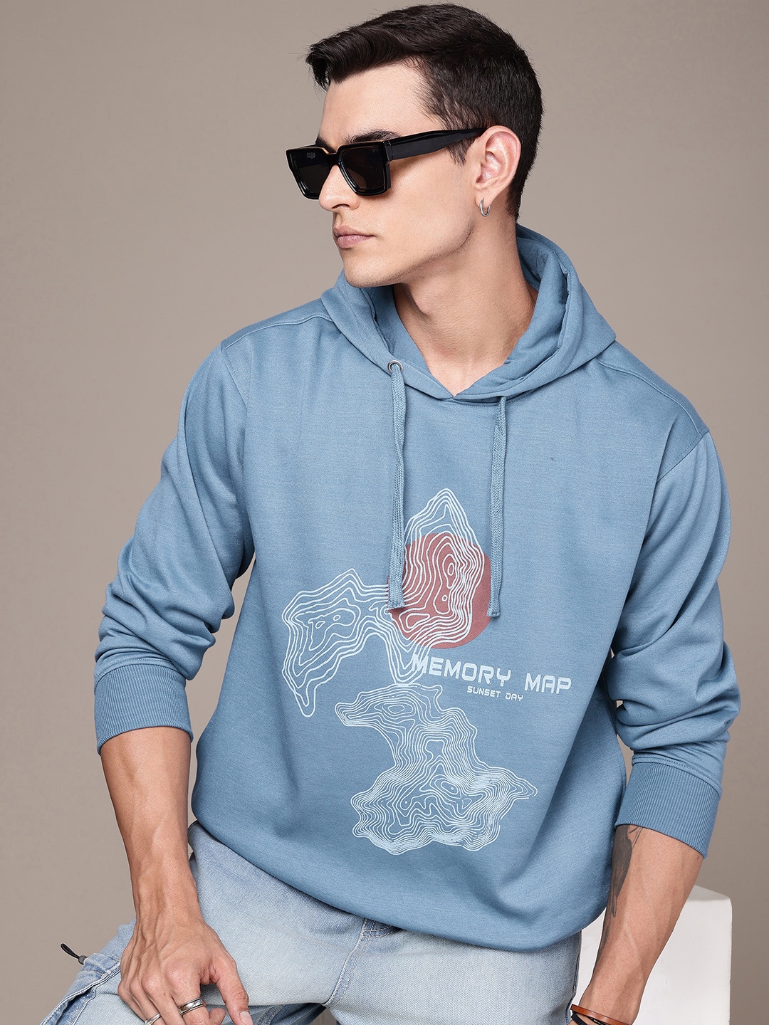 

The Roadster Life Co. Graphic Printed Hooded Relaxed Fit Sweatshirt, Blue