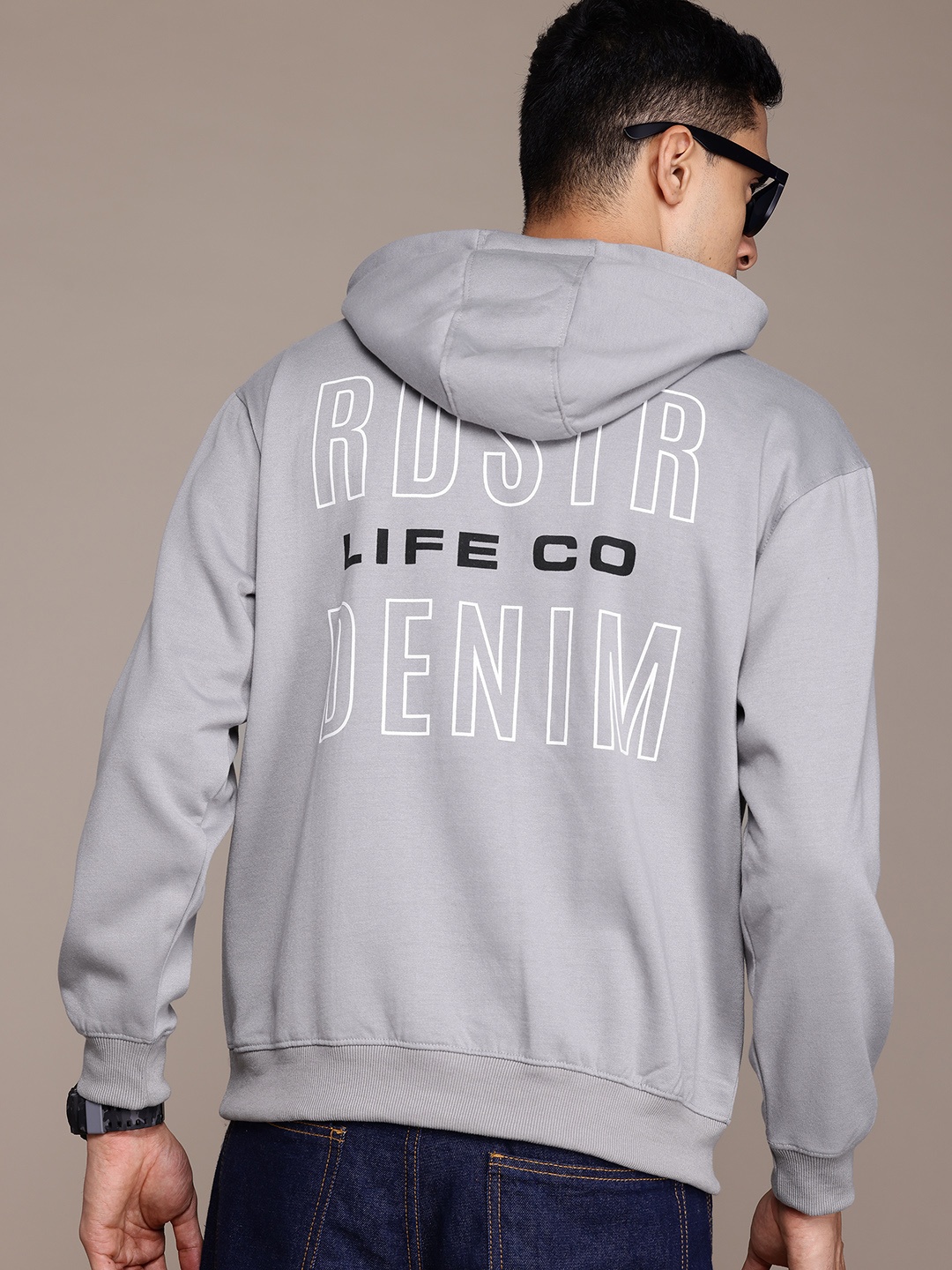 

The Roadster Lifestyle Co. Printed Hooded Relaxed Sweatshirt, Grey