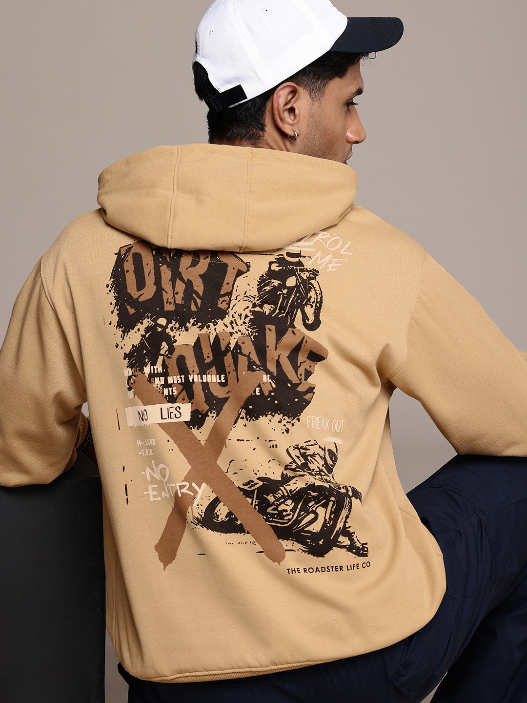 

The Roadster Life Co. Typography Printed Hooded Relaxed Fit Sweatshirt, Beige
