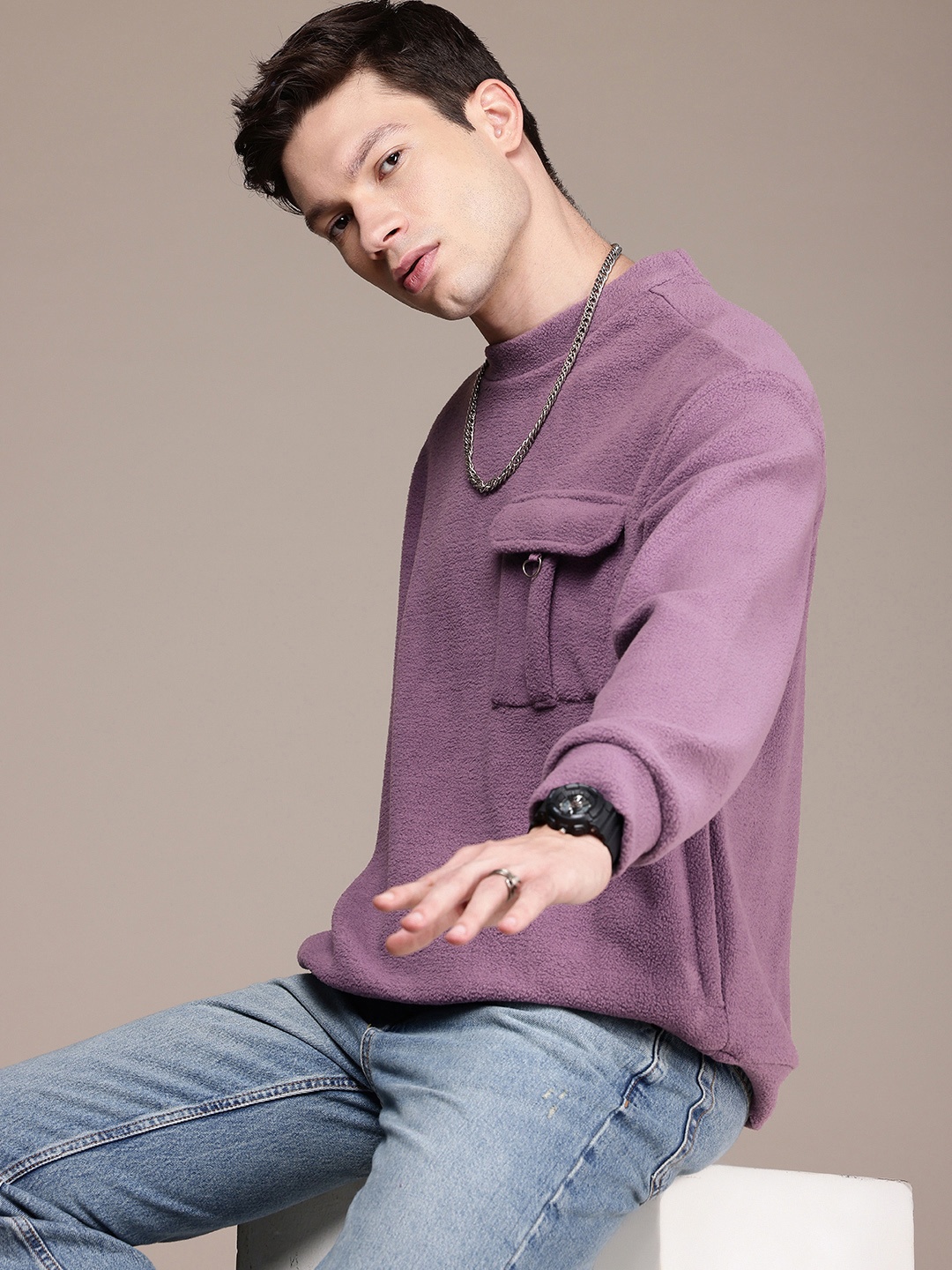 

The Roadster Life Co. High Neck Sweatshirt, Purple