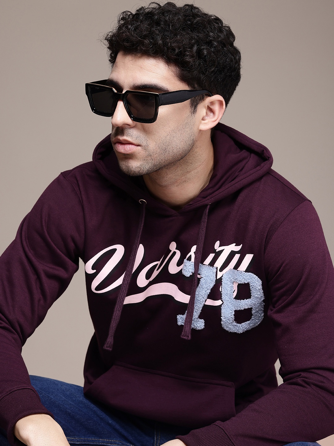 

The Roadster Life Co. Typography Printed Hooded Pullover Sweatshirt, Burgundy