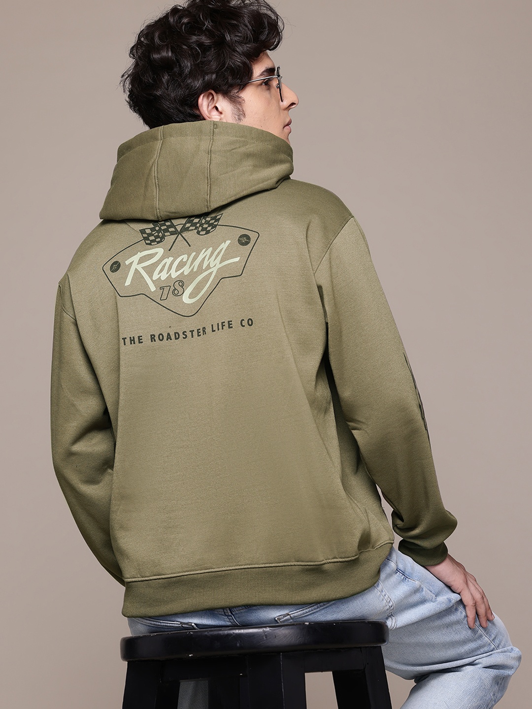 

The Roadster Lifestyle Co. Printed Hooded Relaxed Sweatshirt, Olive