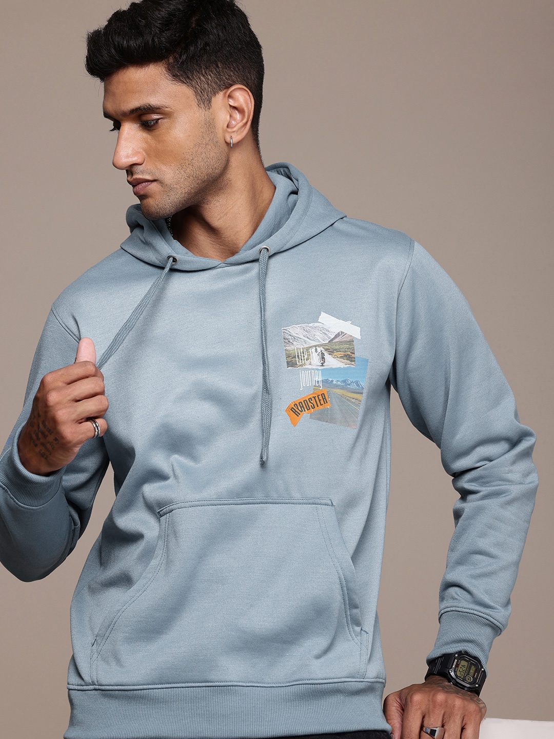 

The Roadster Life Co. Printed Hooded Sweatshirt, Blue