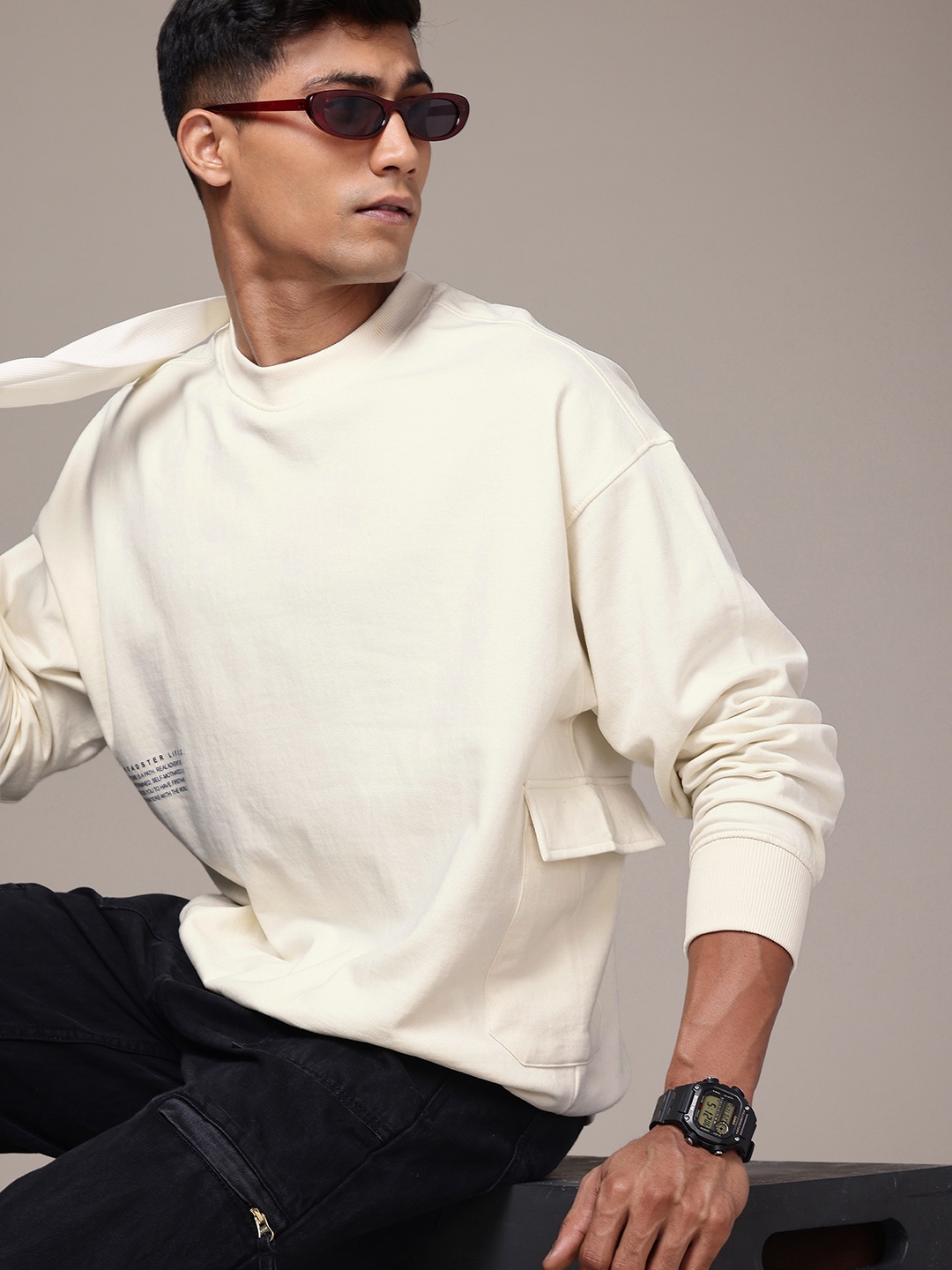 

The Roadster Life Co. Typography Printed Oversized Sweatshirt, Off white