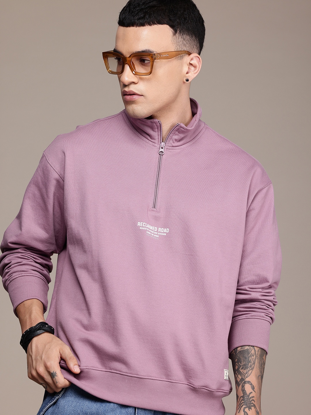 

The Roadster Life Co. Typography Printed Relaxed Fit Pullover Sweatshirt, Purple