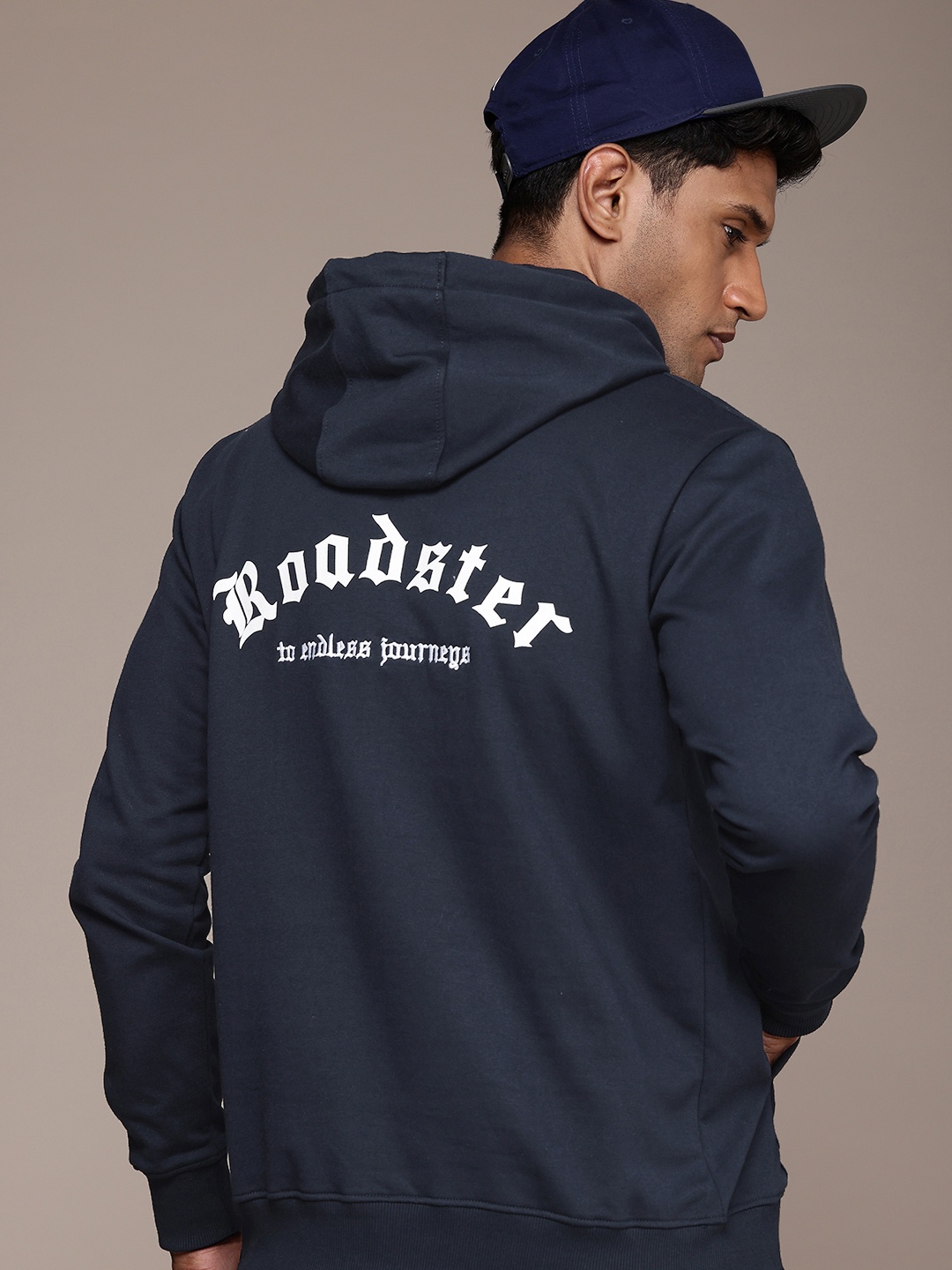 

The Roadster Life Co. Brand Logo Printed Hooded Pullover Sweatshirt, Navy blue