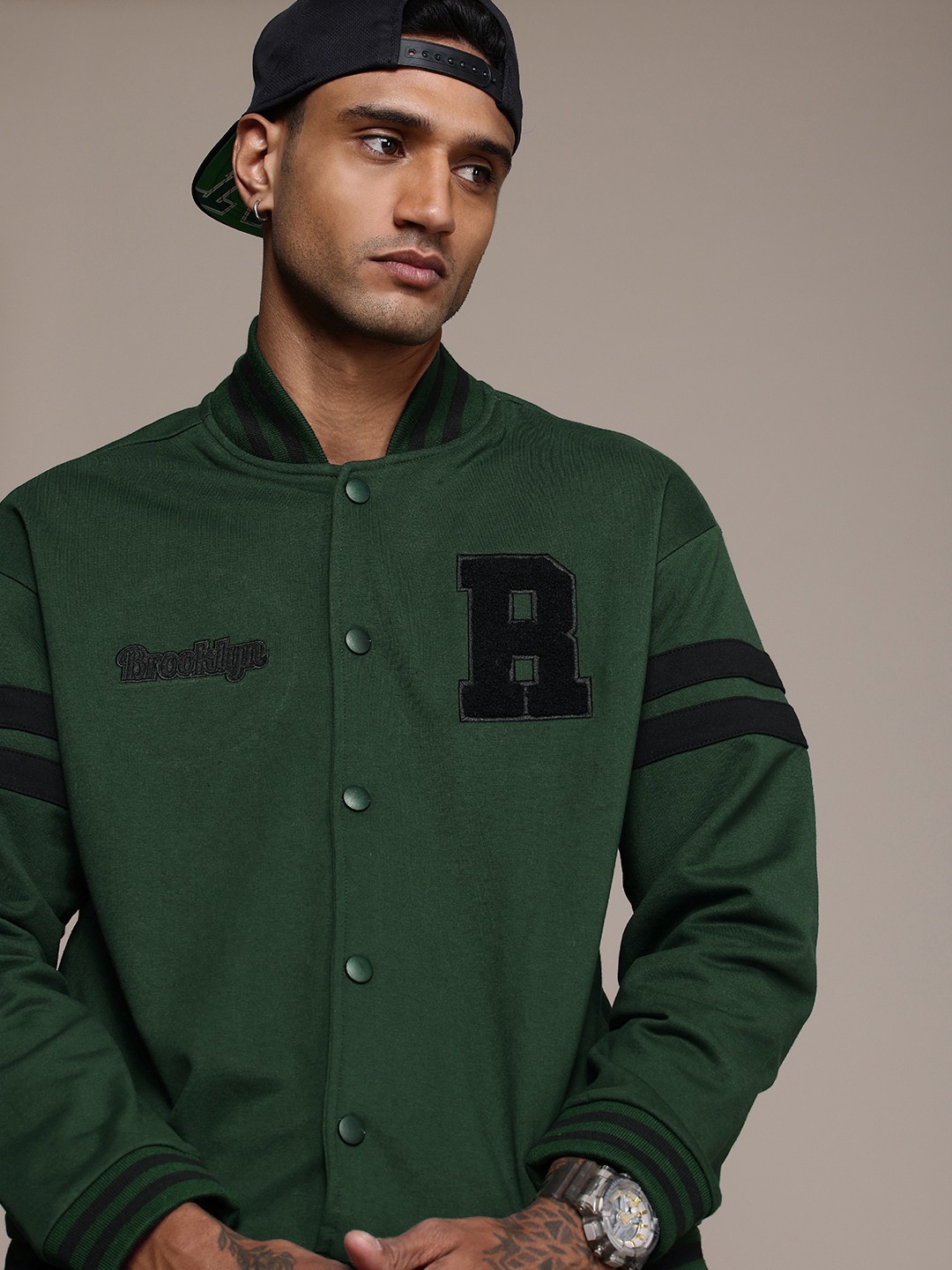 

The Roadster Life Co. Relaxed Fit Varsity Jacket, Green