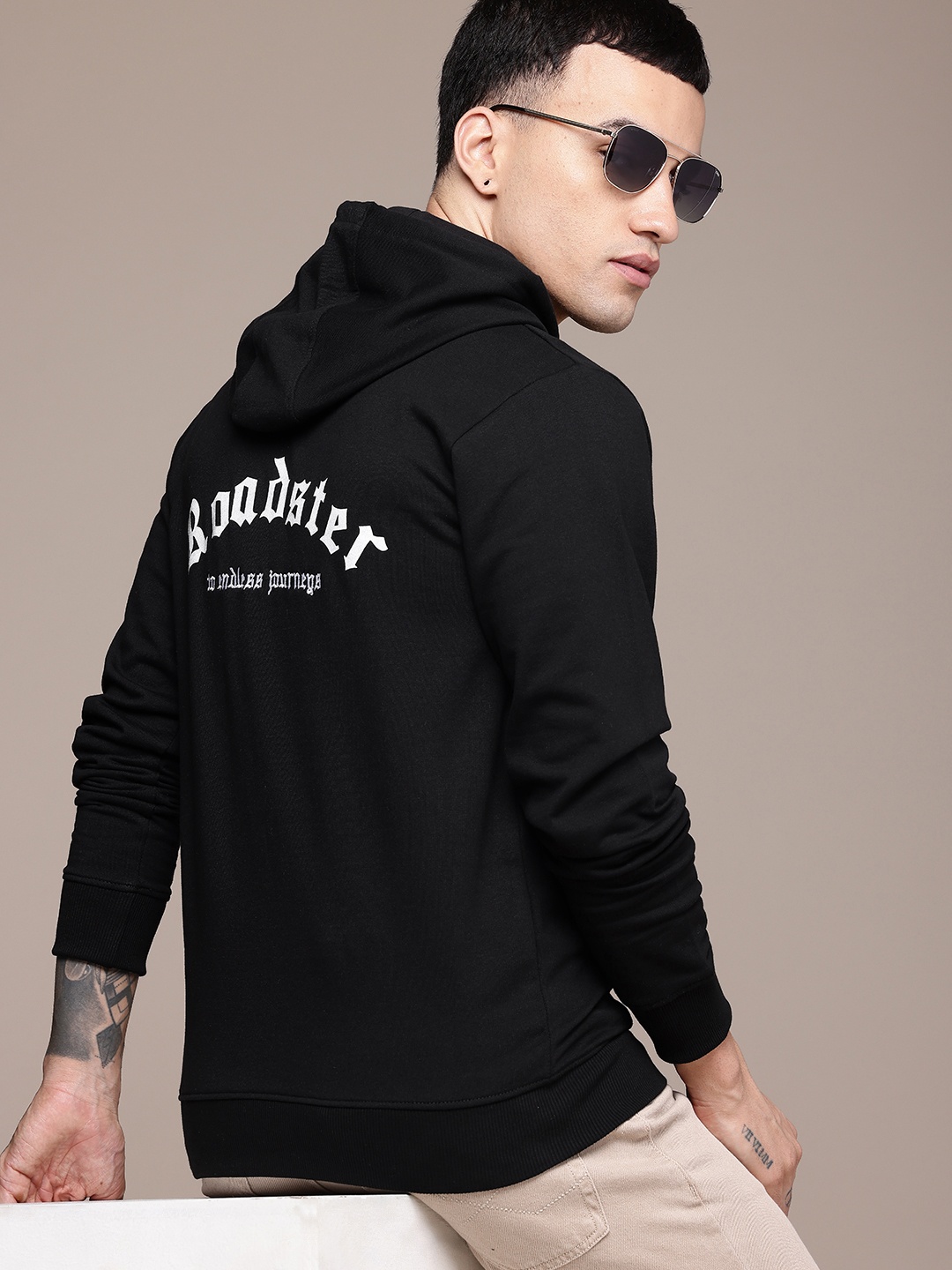 

The Roadster Life Co. Brand Logo Printed Hooded Embroidered Detail Sweatshirt, Black