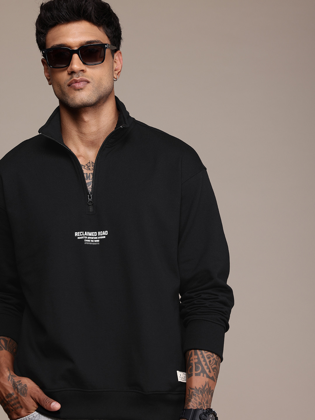 

The Roadster Life Co. Typography Printed Relaxed Fit Pullover Sweatshirt, Black