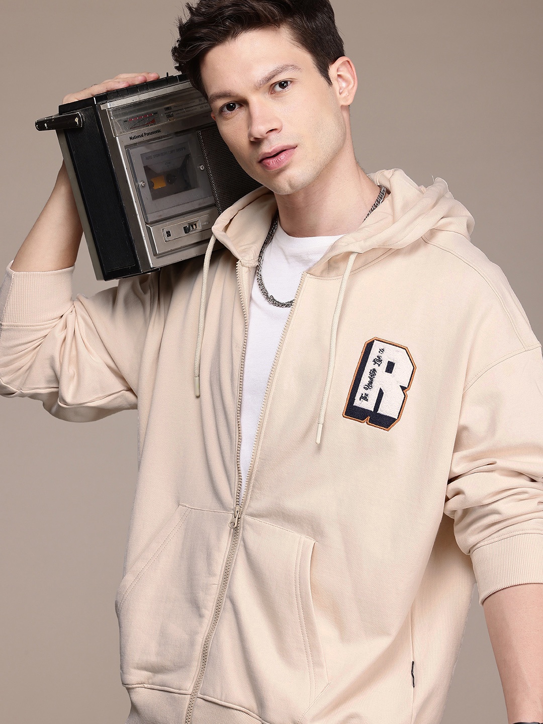 

The Roadster Life Co. Oversized Fit Applique Detailed Hooded Sweatshirt, Cream