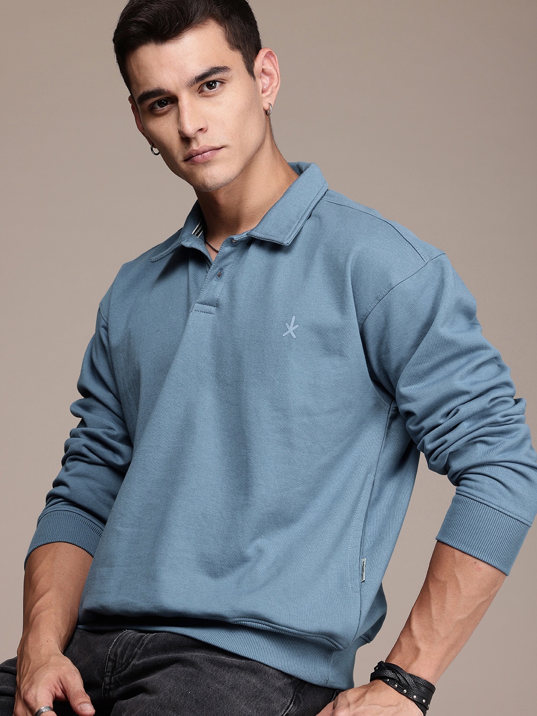 

The Roadster Life Co. Shirt Collar Relaxed Fit Sweatshirt, Blue