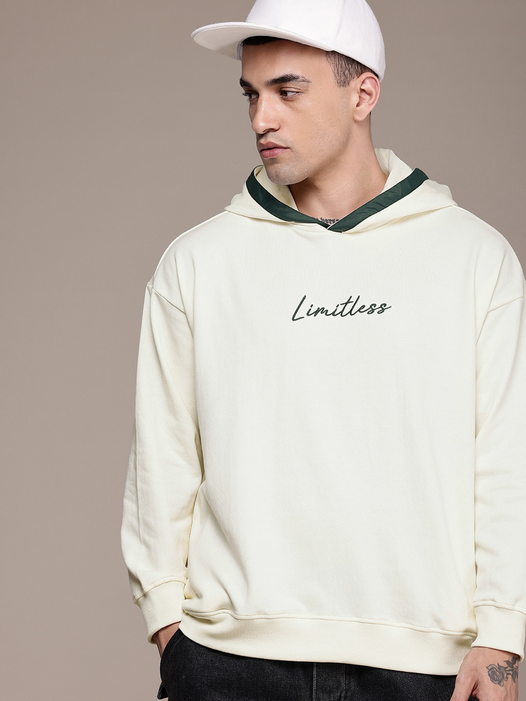 

The Roadster Life Co. Embroidered Hooded Oversized Sweatshirt, Cream