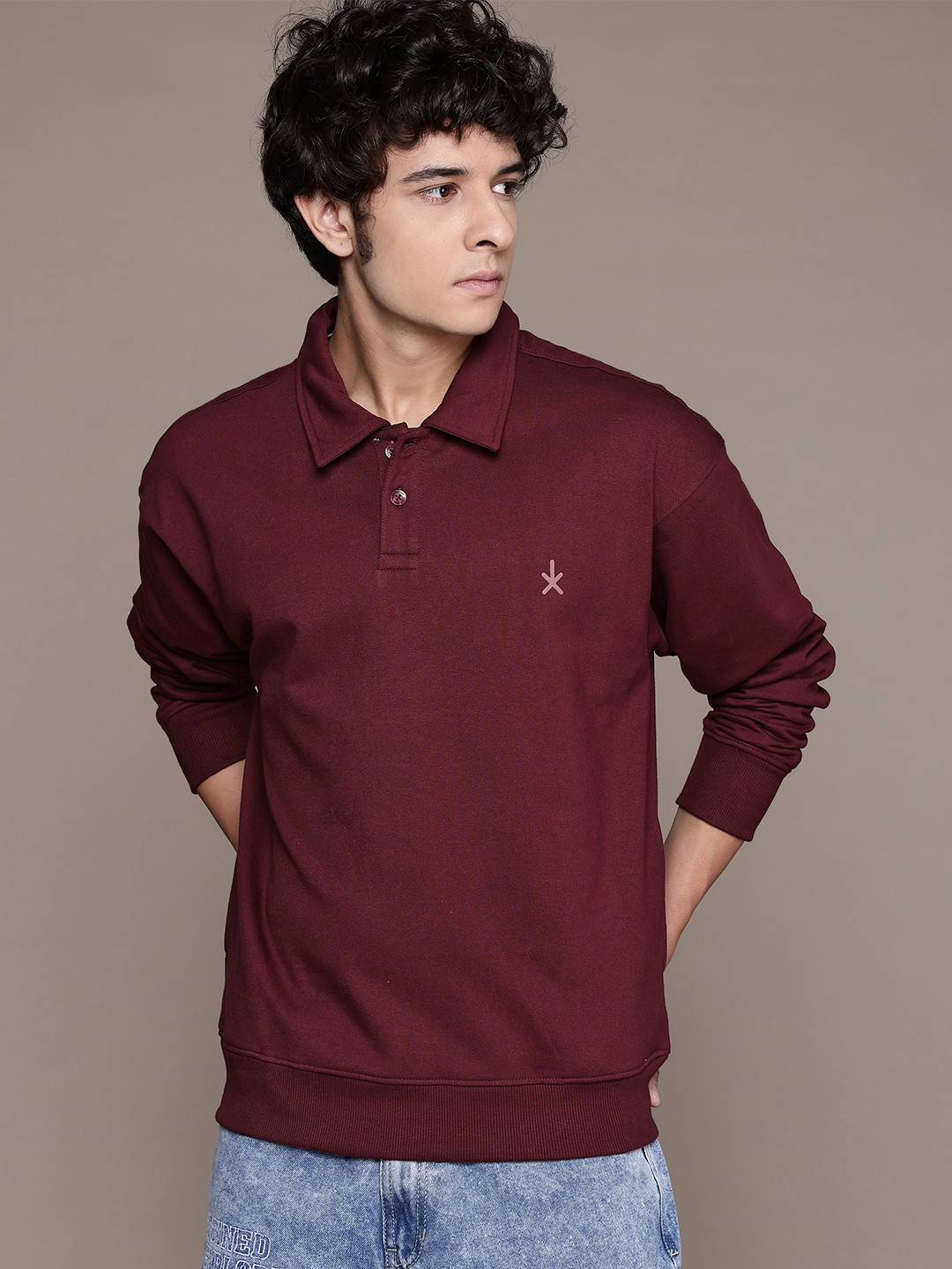 

The Roadster Life Co. Relaxed Fit Polo Collar Pullover Sweatshirt, Maroon