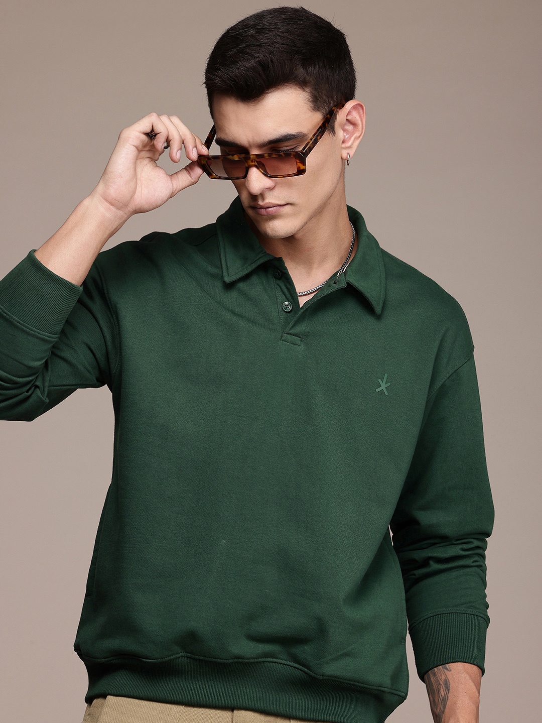 

The Roadster Life Co. Polo Collar Sweatshirt, Green