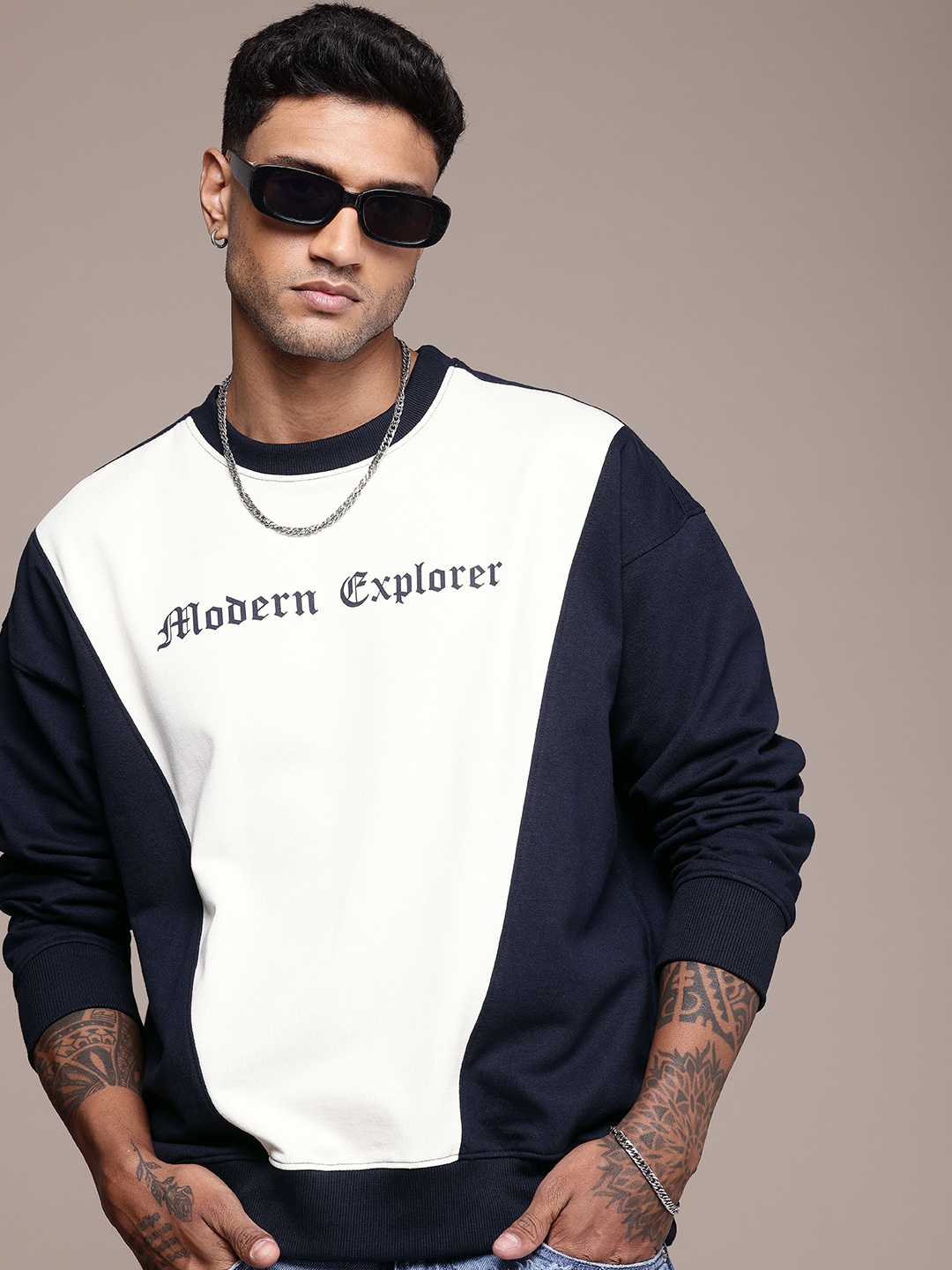 

The Roadster Life Co. Brand Logo Printed Oversized Sweatshirt, Navy blue