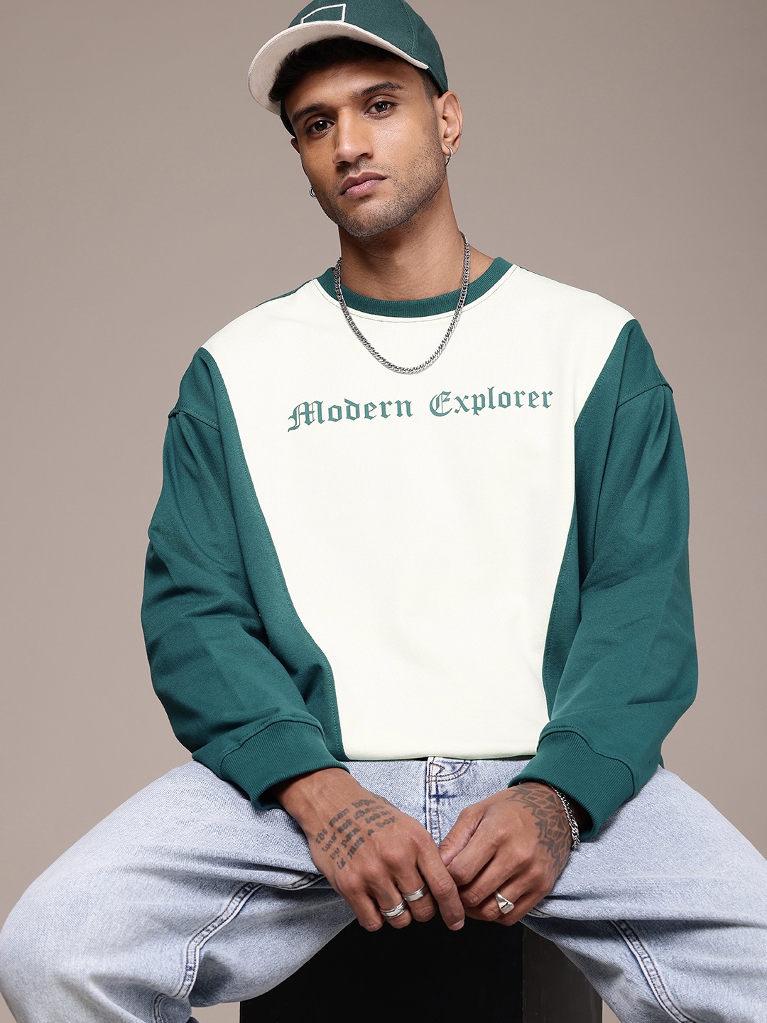 

The Roadster Life Co. Brand Logo Printed Oversized Sweatshirt, Green