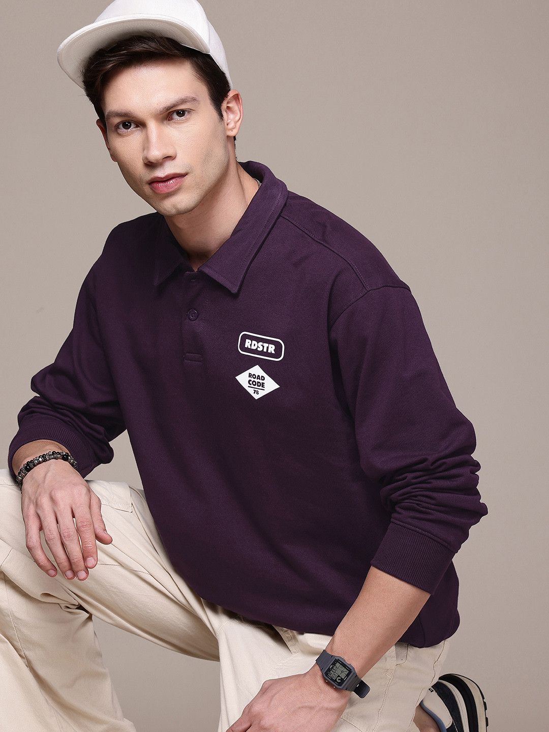 

The Roadster Life Co. Shirt Collar Relaxed Fit Sweatshirt, Purple