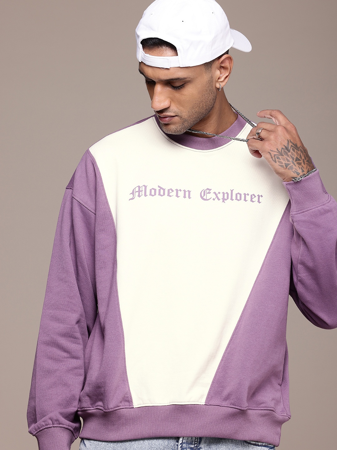 

The Roadster Life Co. Brand Logo Printed Oversized Sweatshirt, Purple
