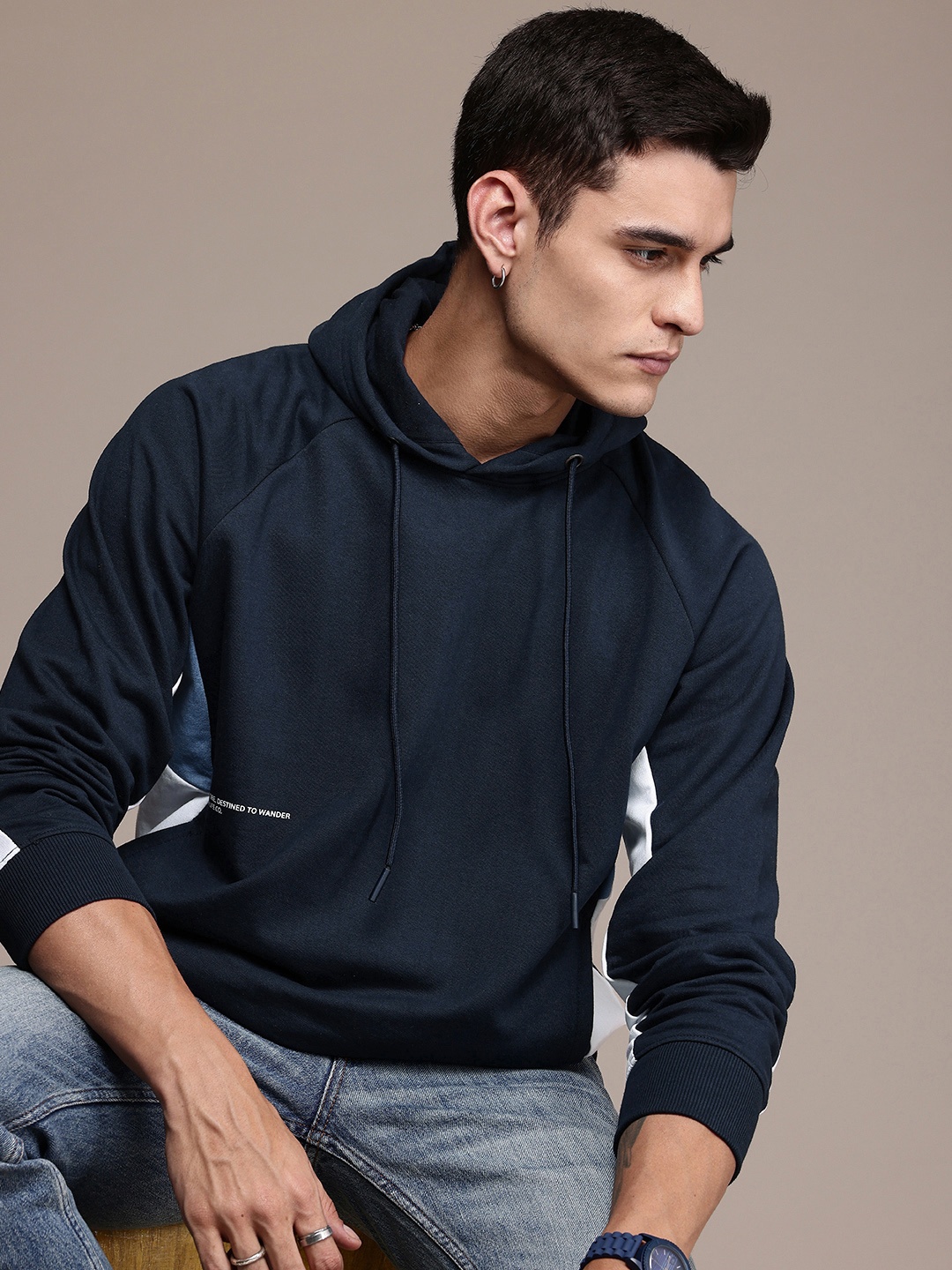 

The Roadster Life Co. Hooded Relaxed Fit Sweatshirt, Navy blue