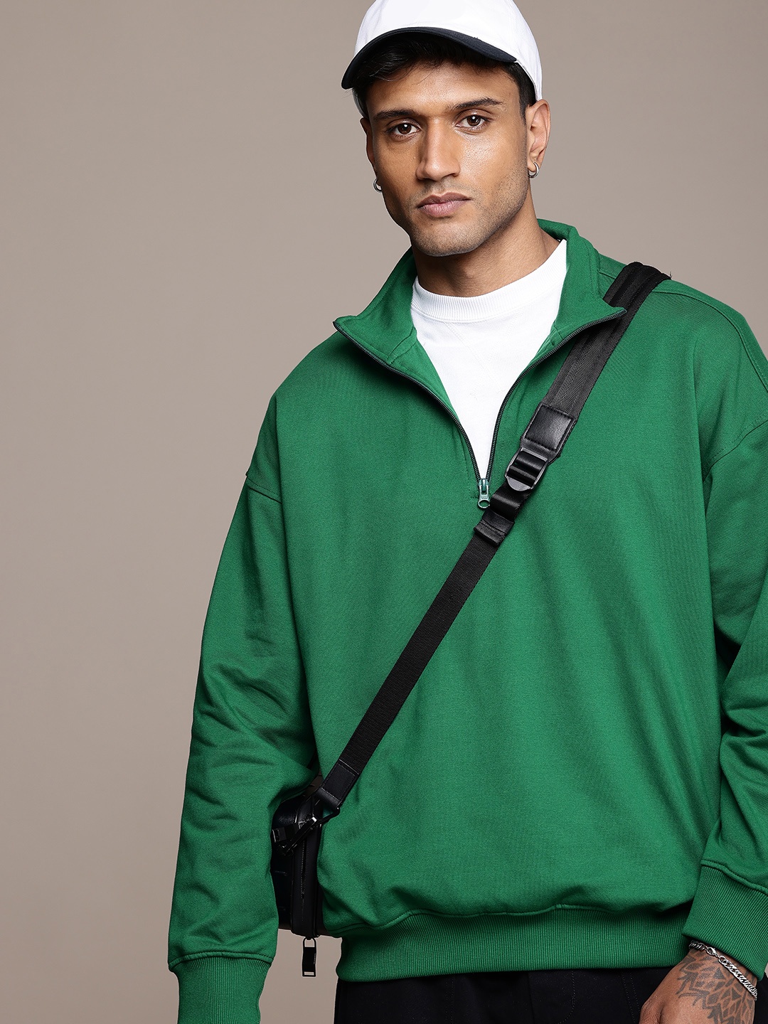 

The Roadster Life Co. Solid Mock Collar Oversized Sweatshirt, Green