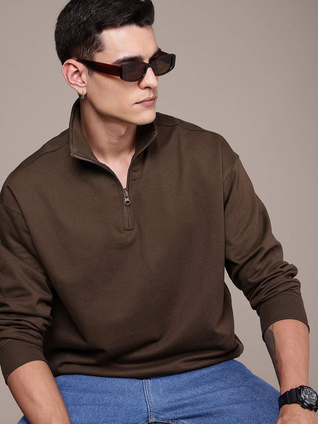 

The Roadster Life Co. Mock Collar Oversized Sweatshirt, Coffee brown