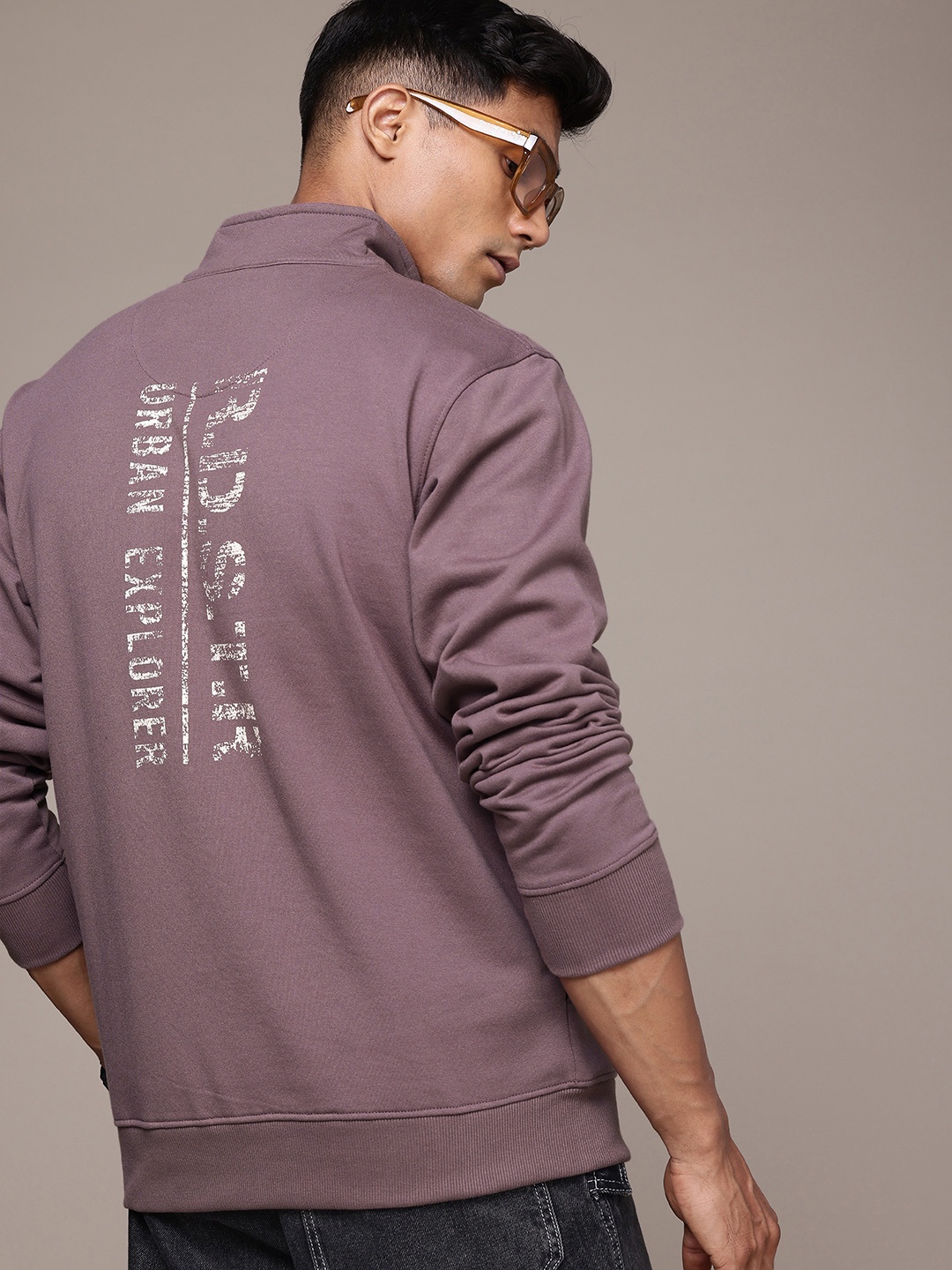 

The Roadster Life Co. Brand Logo Printed Mock Collar Sweatshirt, Purple