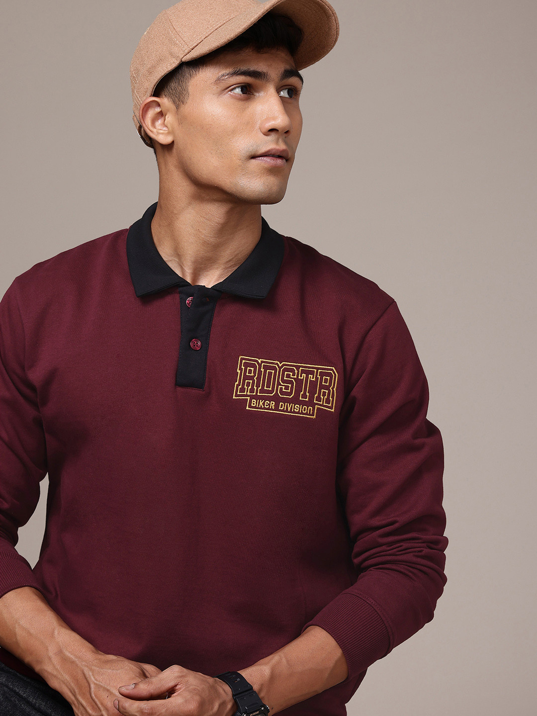 

The Roadster Life Co. Embroidered Polo Collar Sweatshirt, Burgundy