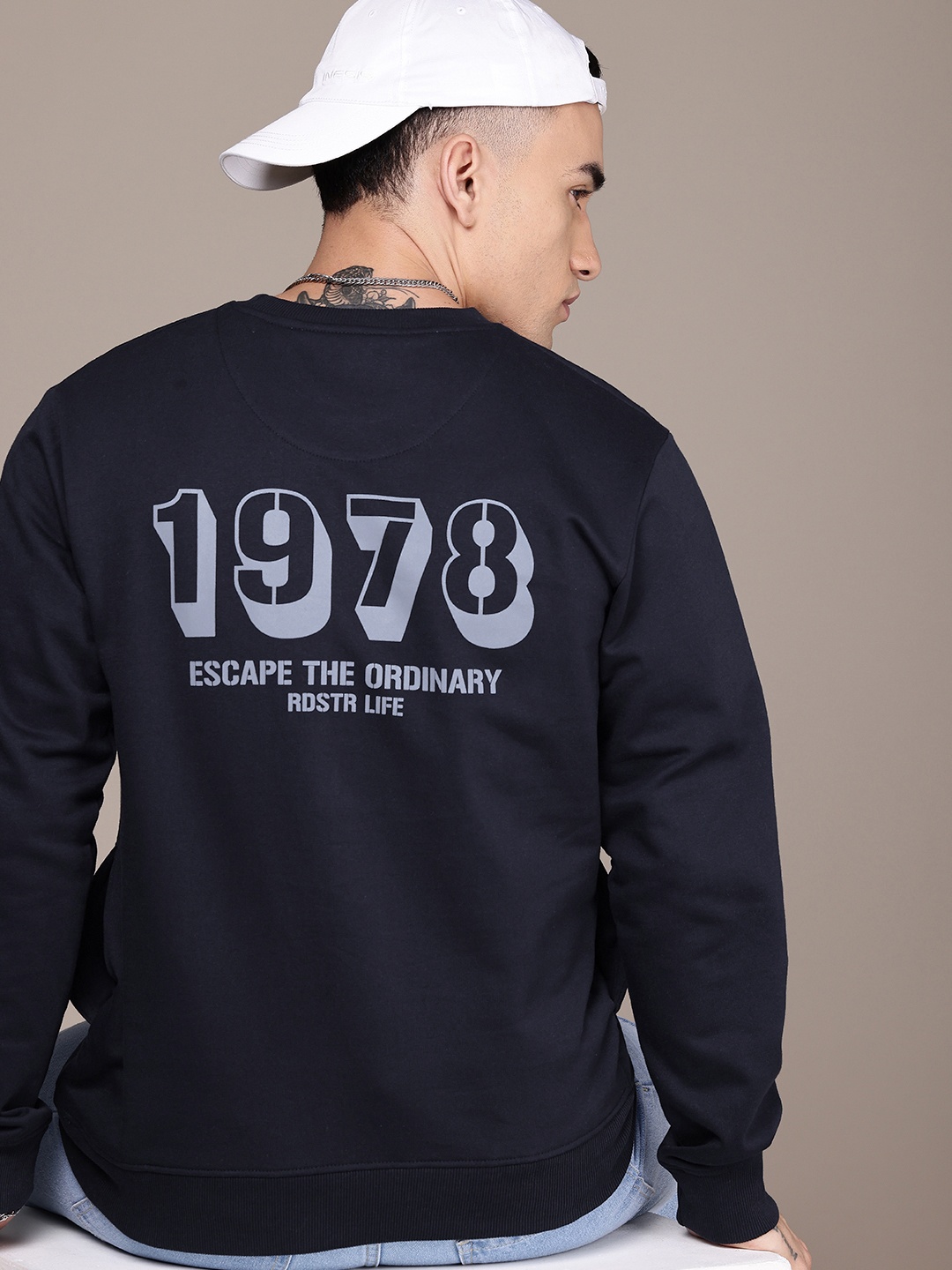 

The Roadster Life Co. Typography Printed Pullover Sweatshirt, Navy blue
