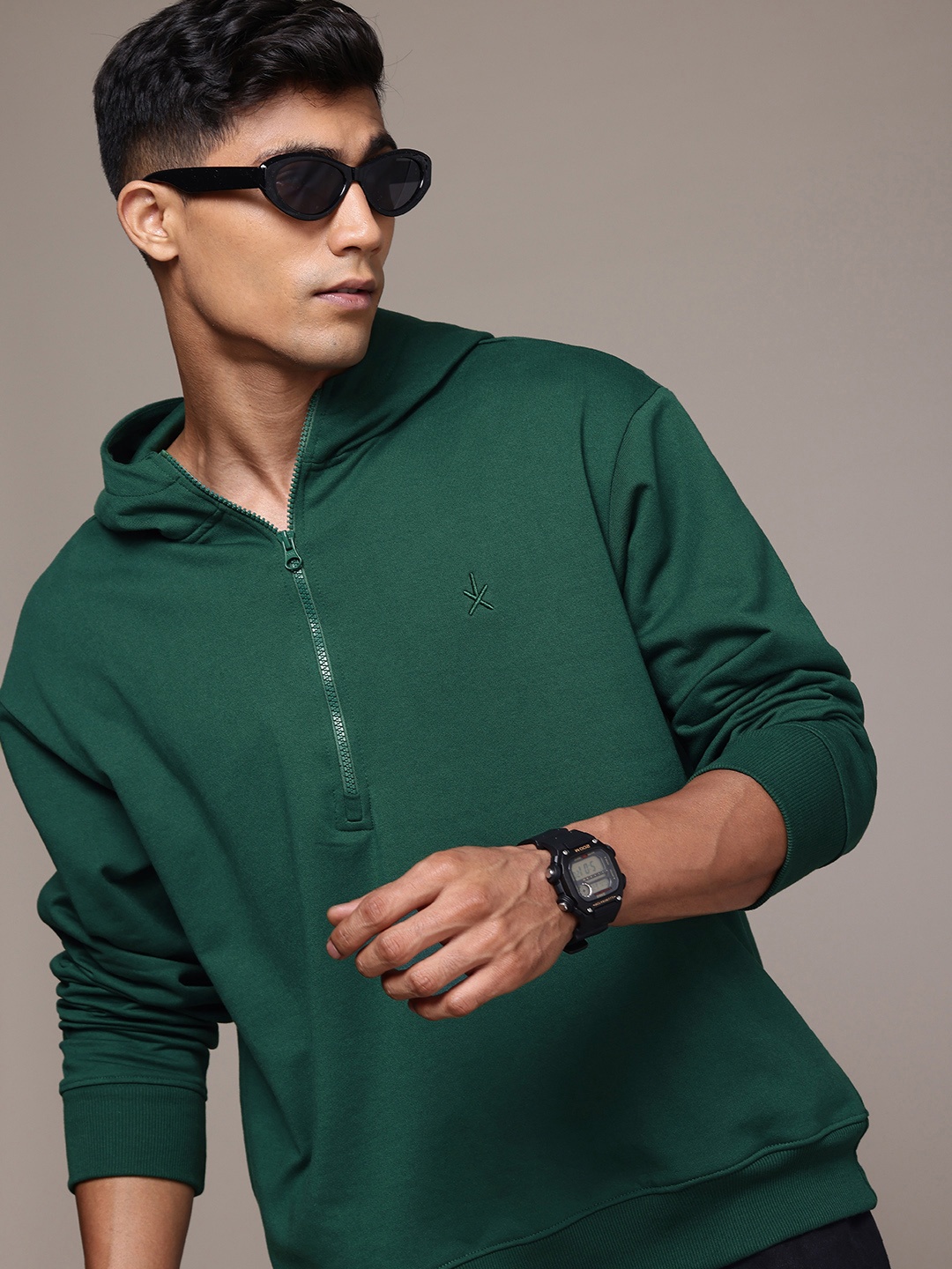 

The Roadster Life Co. Relaxed Fit Half Zipper Hooded Sweatshirt, Green
