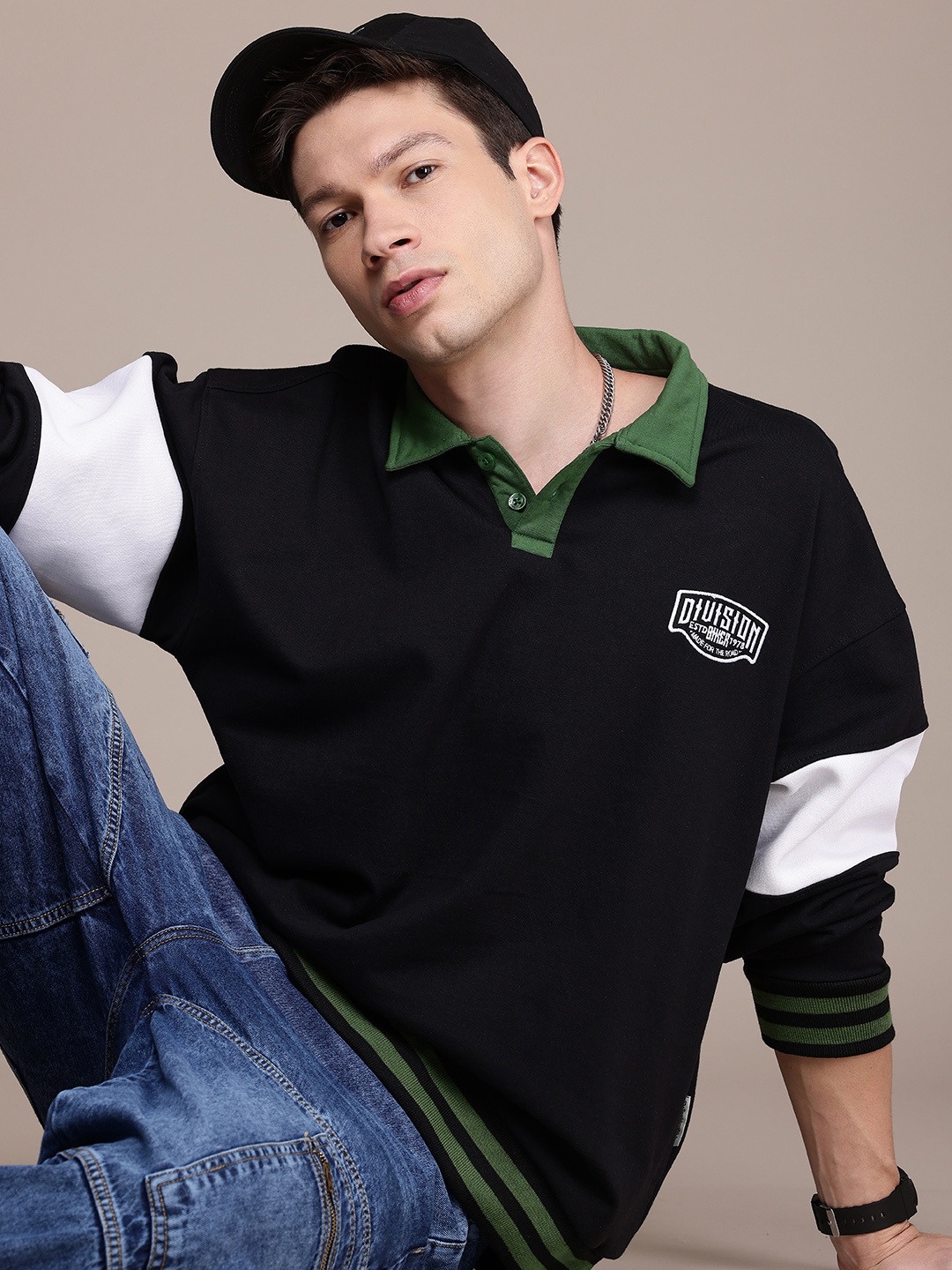 

The Roadster Life Co. Shirt Collar Oversized Sweatshirt, Black