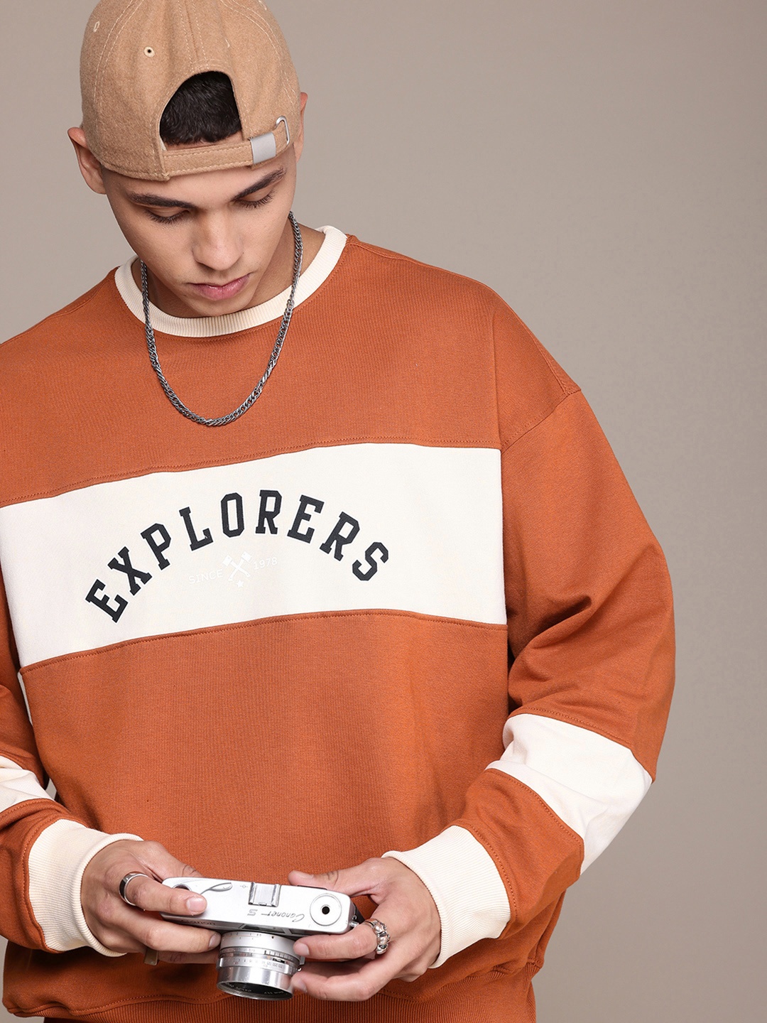 

The Roadster Life Co. Typography Printed Oversized Fit Sweatshirt, Rust