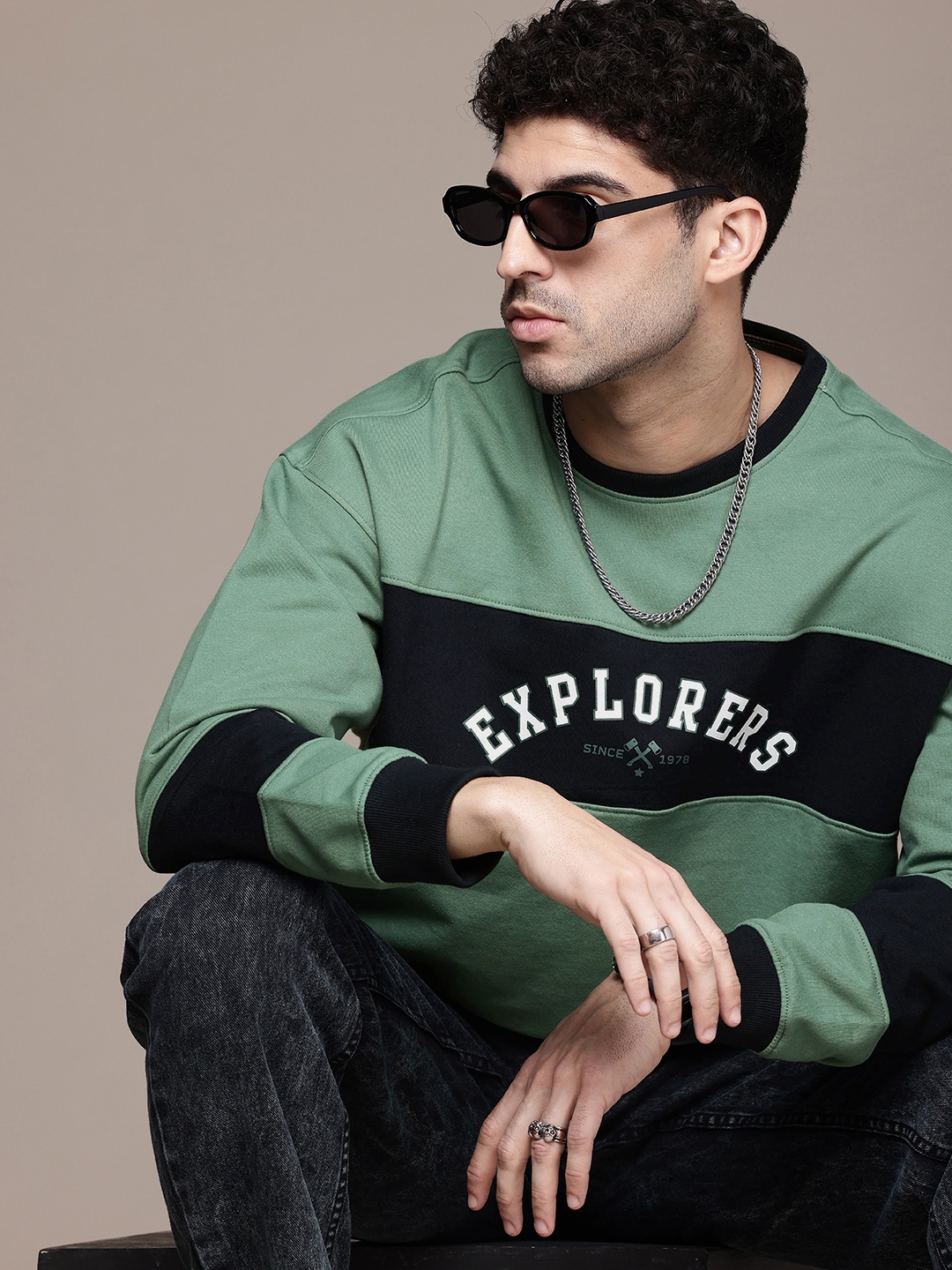 

The Roadster Life Co. Typography Printed Oversized Sweatshirt, Green