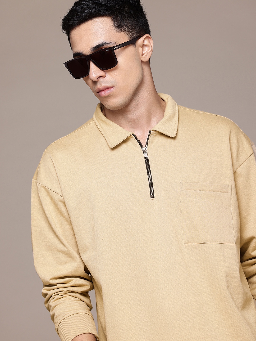 

The Roadster Lifestyle Co. Mock Collar Sweatshirt, Beige