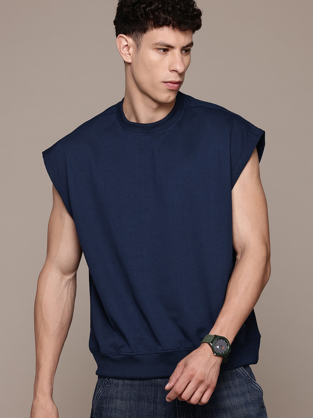 

The Roadster Lifestyle Co. Extended Sleeves Oversized Sweatshirt, Navy blue