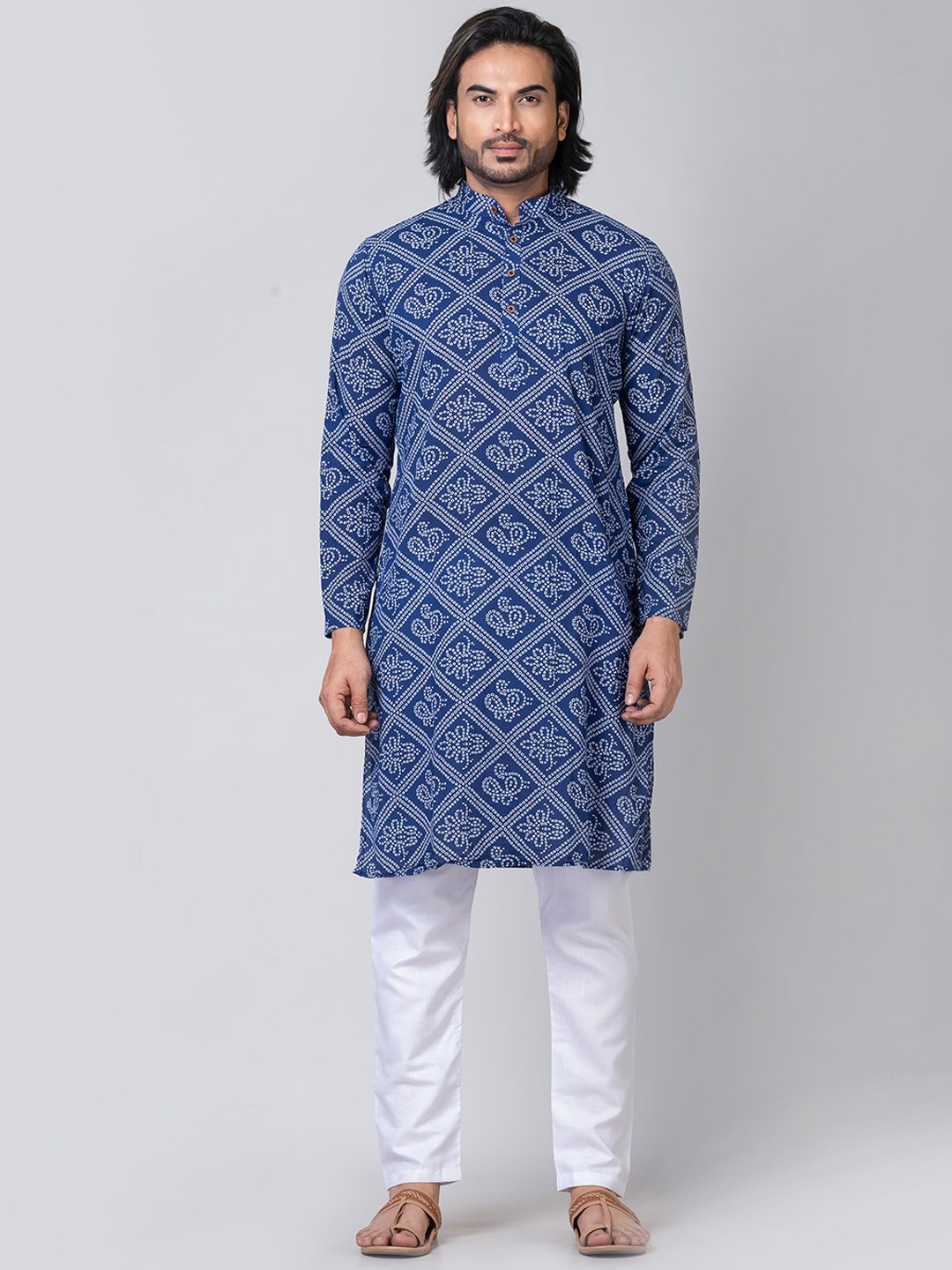 

Kartikeya Jaipur Men Bandhani Thread Work Kurta, Navy blue