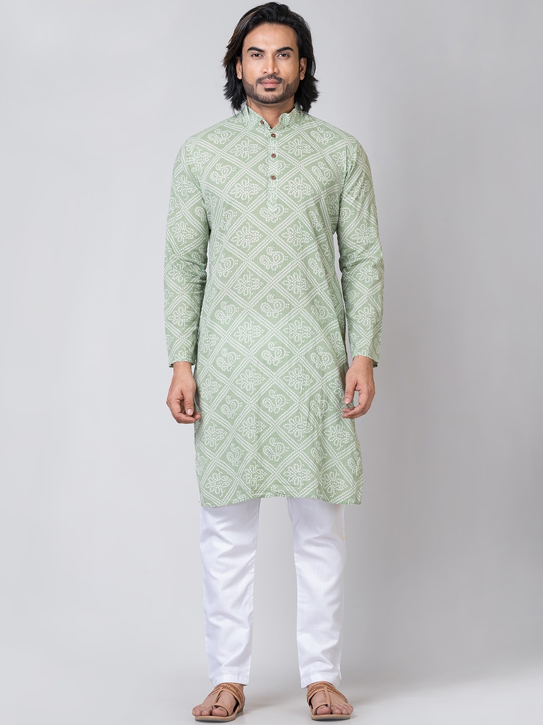 

Kartikeya Jaipur Men Bandhani Gotta Patti Kurta, Sea green