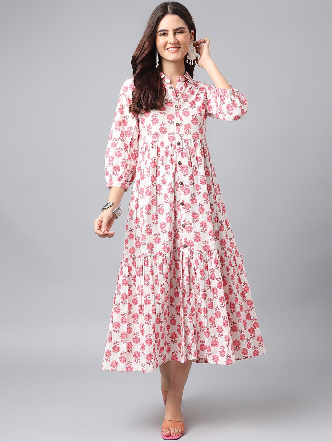 

ANANDITA Women Floral Printed A-line Kurta, Pink
