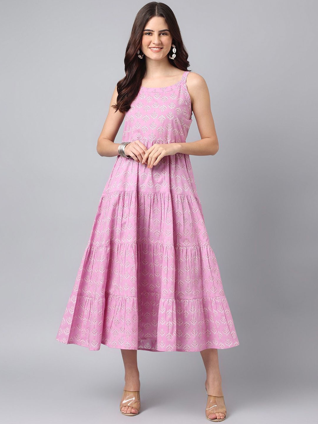 

ANANDITA Women Printed Chikankari Anarkali Kurta, Pink