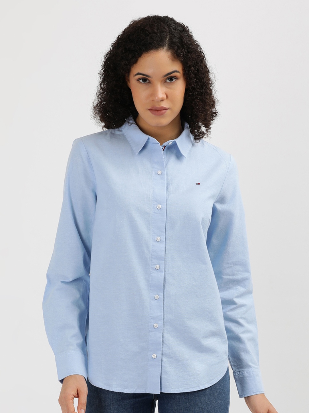 

Tommy Hilfiger Women Regular Fit Solid Opaque Casual Shirt, Blue