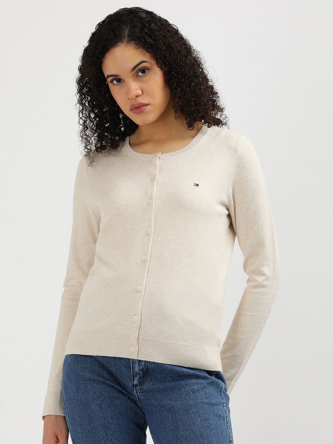 

Tommy Hilfiger Long Sleeves Cotton Front Open Cardigan, Beige