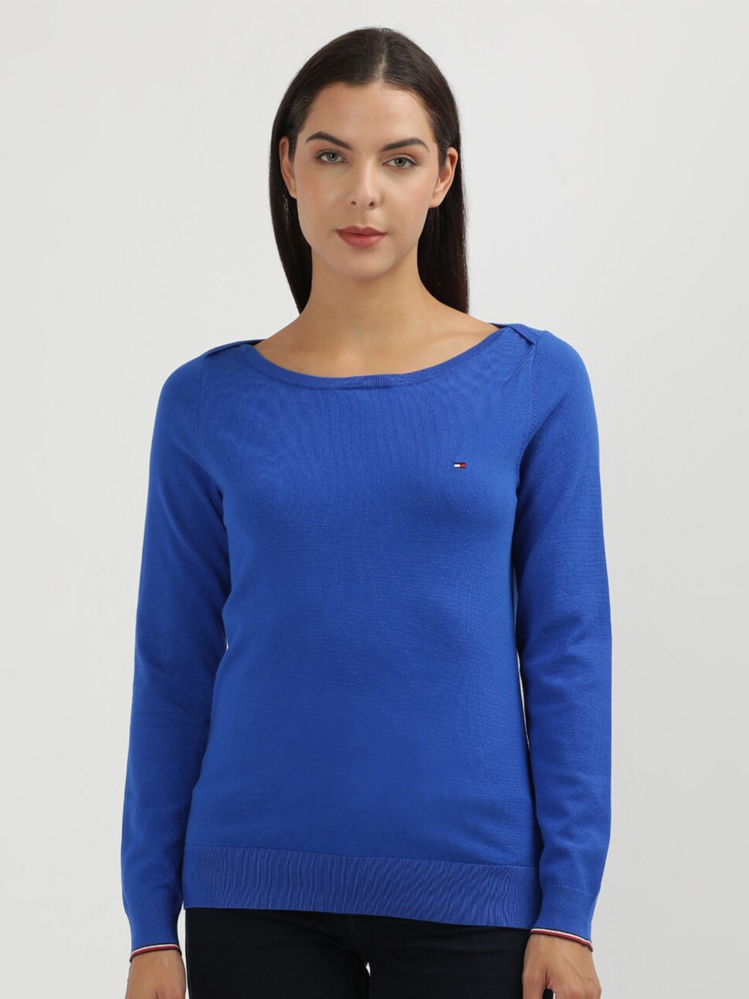 

Tommy Hilfiger Women Cotton Solid Pullover Sweaters, Blue