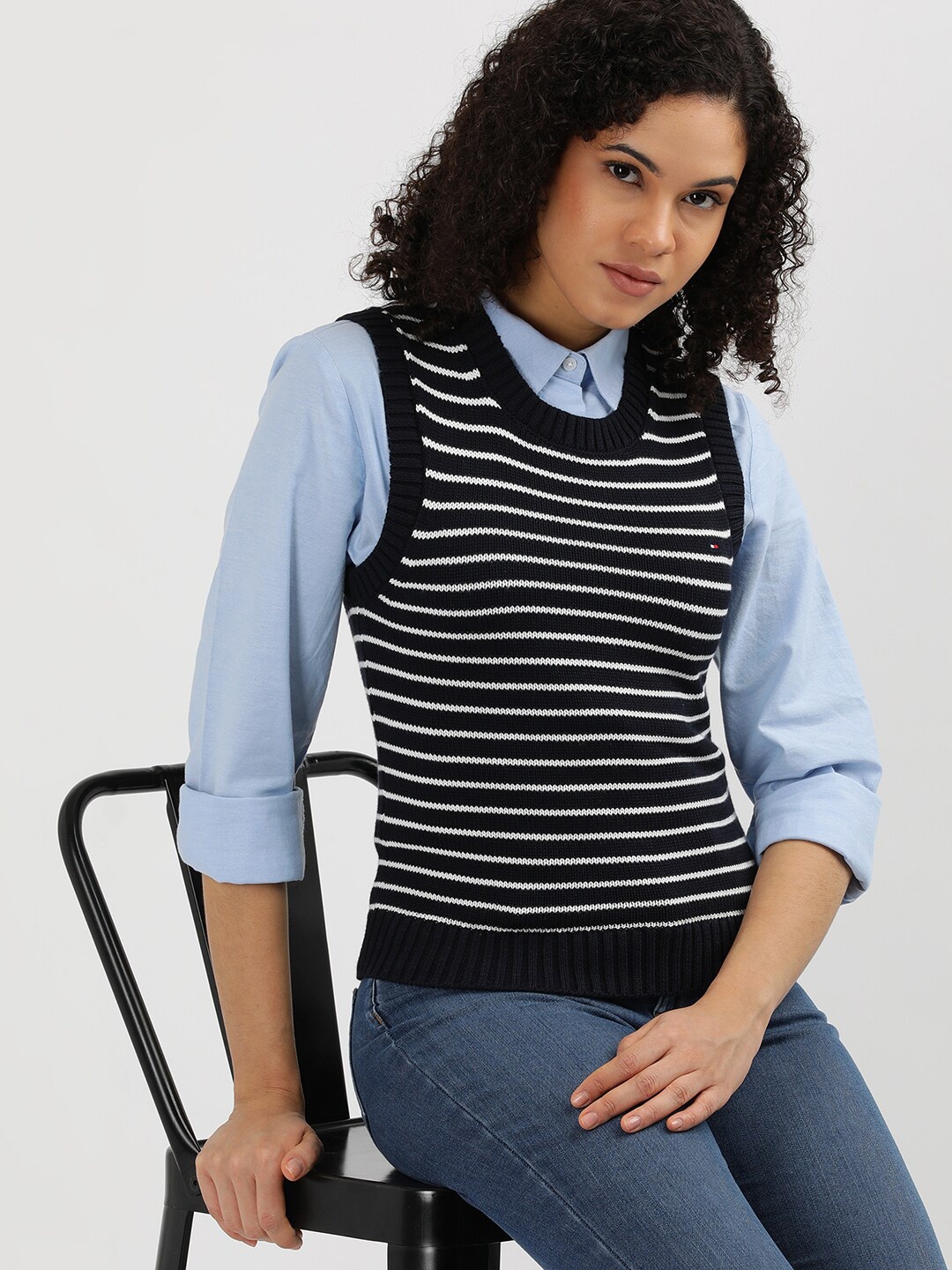 

Tommy Hilfiger Women Striped Sweater Vest, Black