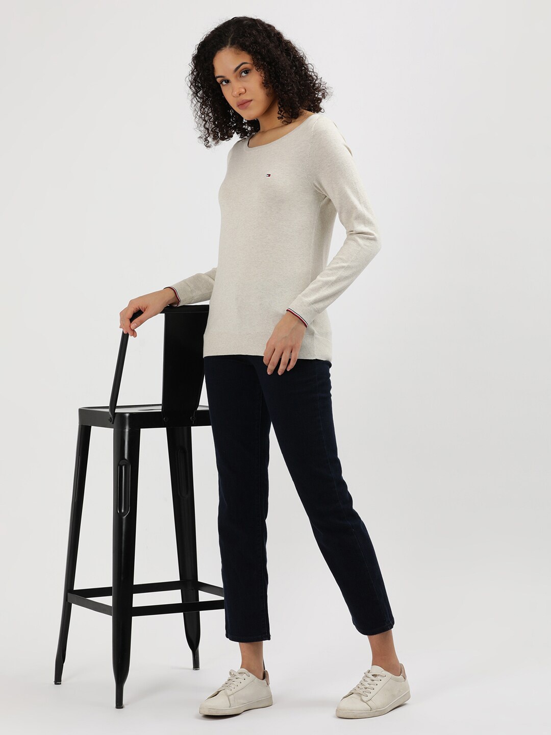 

Tommy Hilfiger Boat Neck Long Sleeves Pure Cotton Pullover Sweaters, Beige