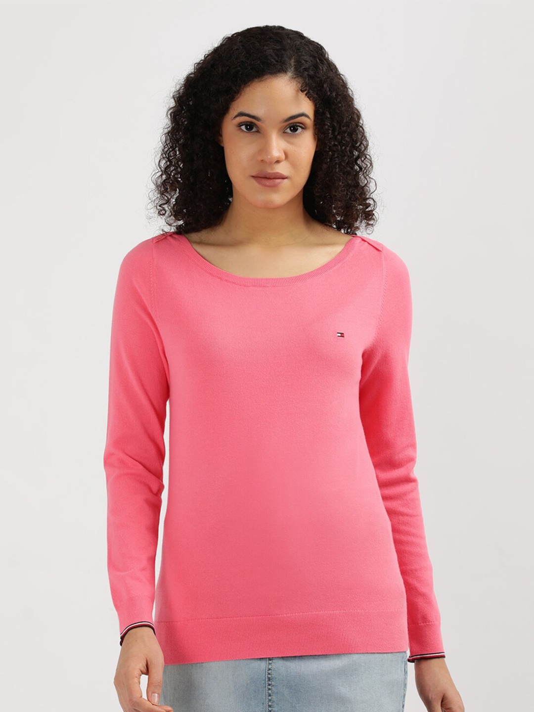 

Tommy Hilfiger Boat Neck Long Sleeves Pure Cotton Pullover Sweaters, Pink