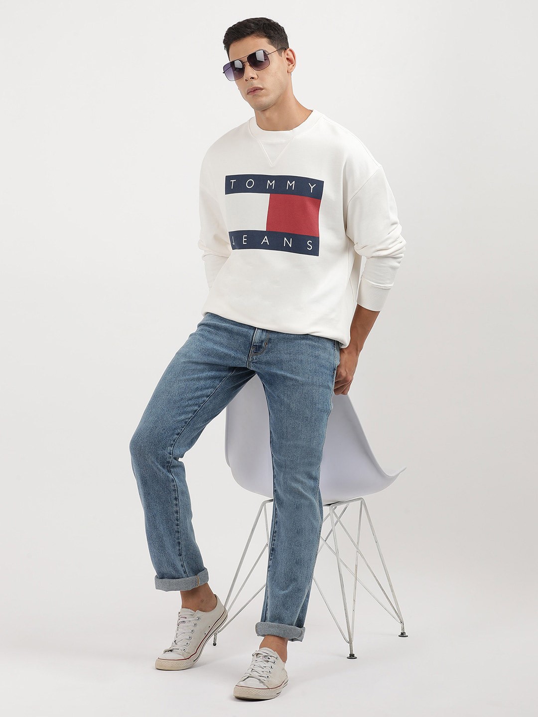 

Tommy Hilfiger Men Round Neck Printed Sweatshirt, White