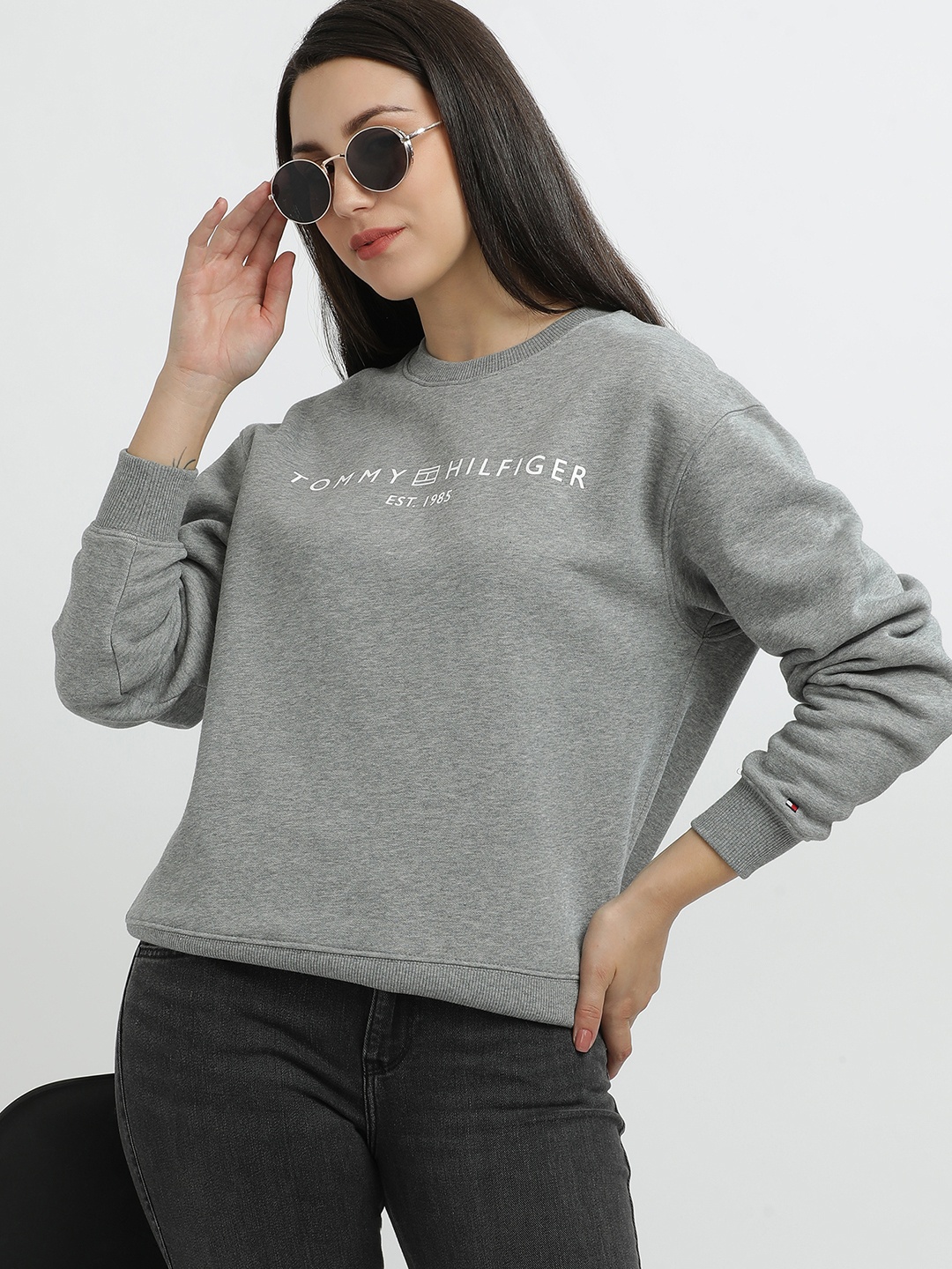 

Tommy Hilfiger Round Neck Long Sleeves Cotton Pullover, Grey