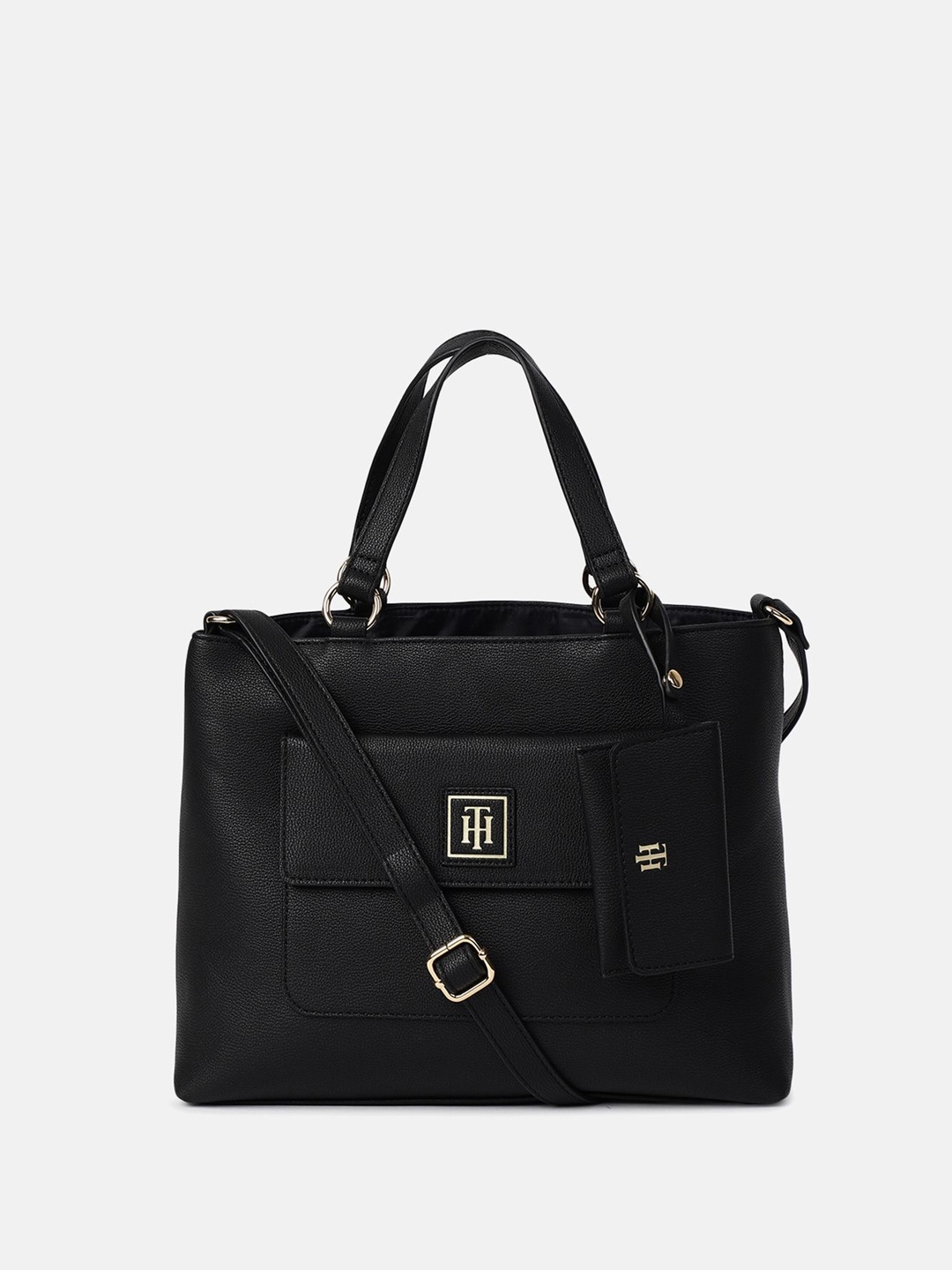 

Tommy Hilfiger Women Solid Regular Structured Satchel with Cut Work, Black